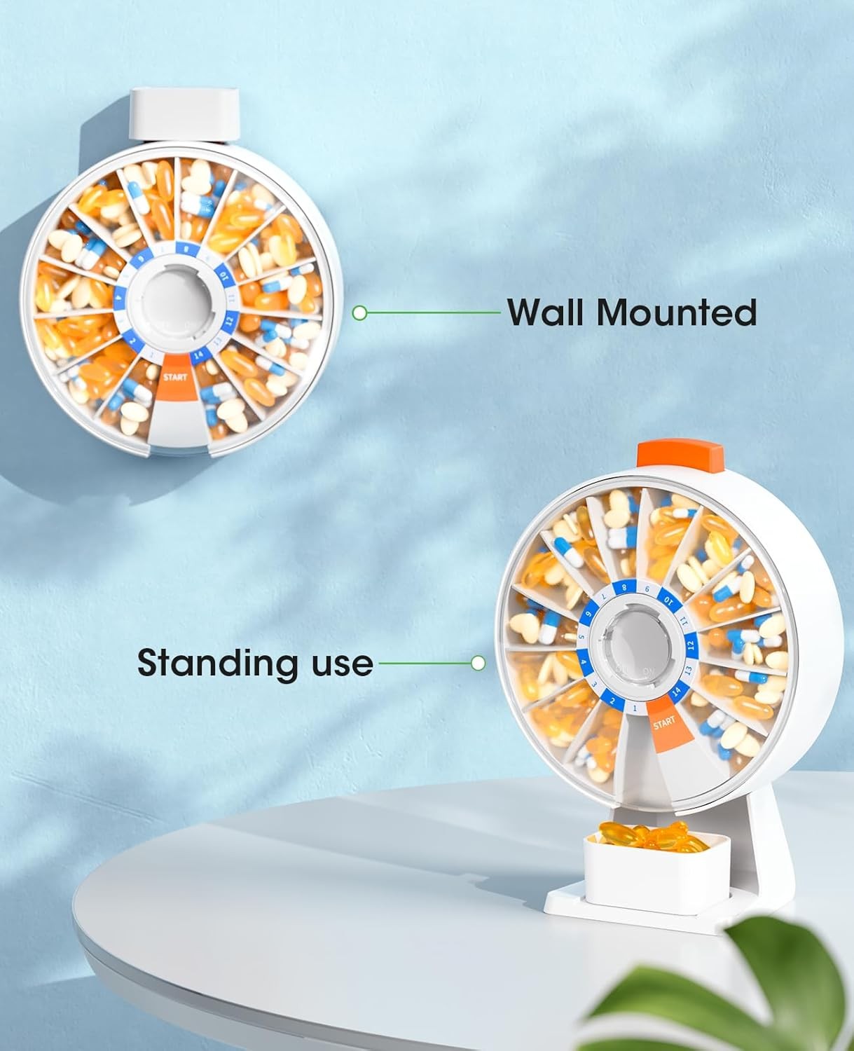 Daviky Pill Dispenser Daily, Large Pill Box Organizer with Wall-Mounted ,14 Days
