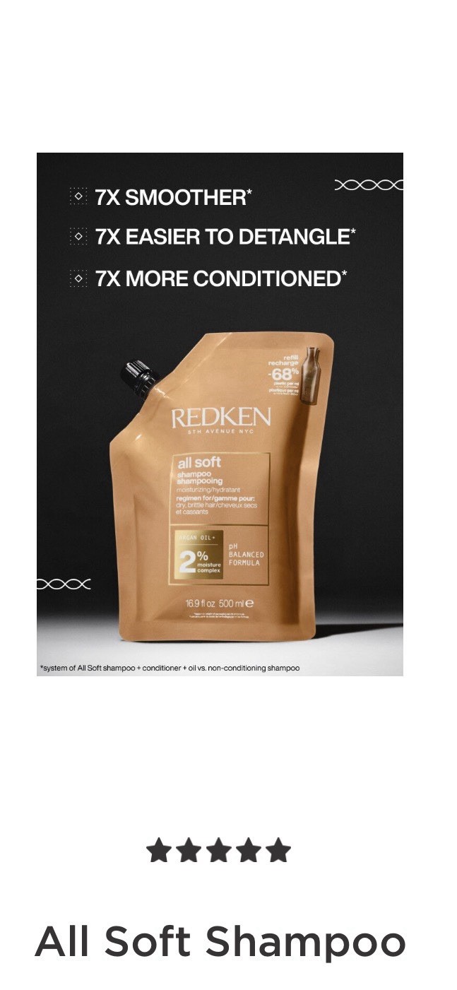 Redken All Soft Shampoo Argan Oil pH-Balanced Jumbo 33.8 fl oz / 1000 ml