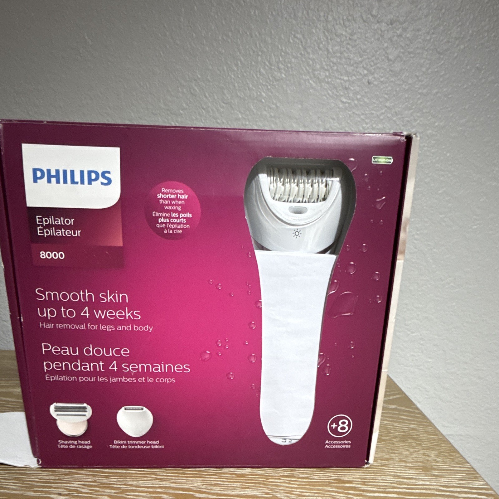 Philips Epilator 8000 Wet/Dry Battery Epilator White w/ Accessories & Charger