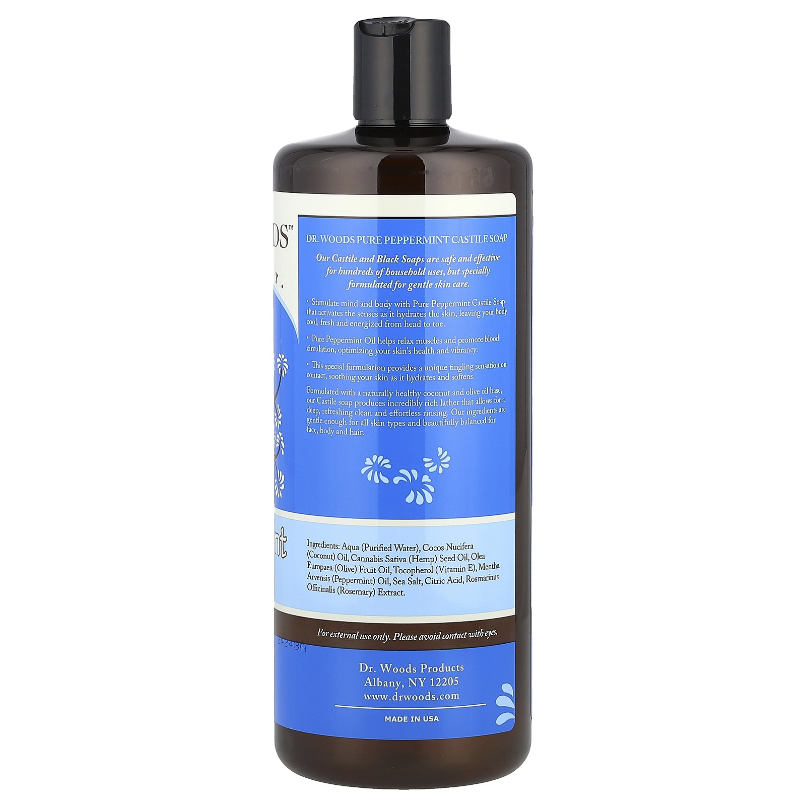 Dr Woods Peppermint Castile Soap 32 fl oz 946 ml All-Natural, Cruelty-Free,