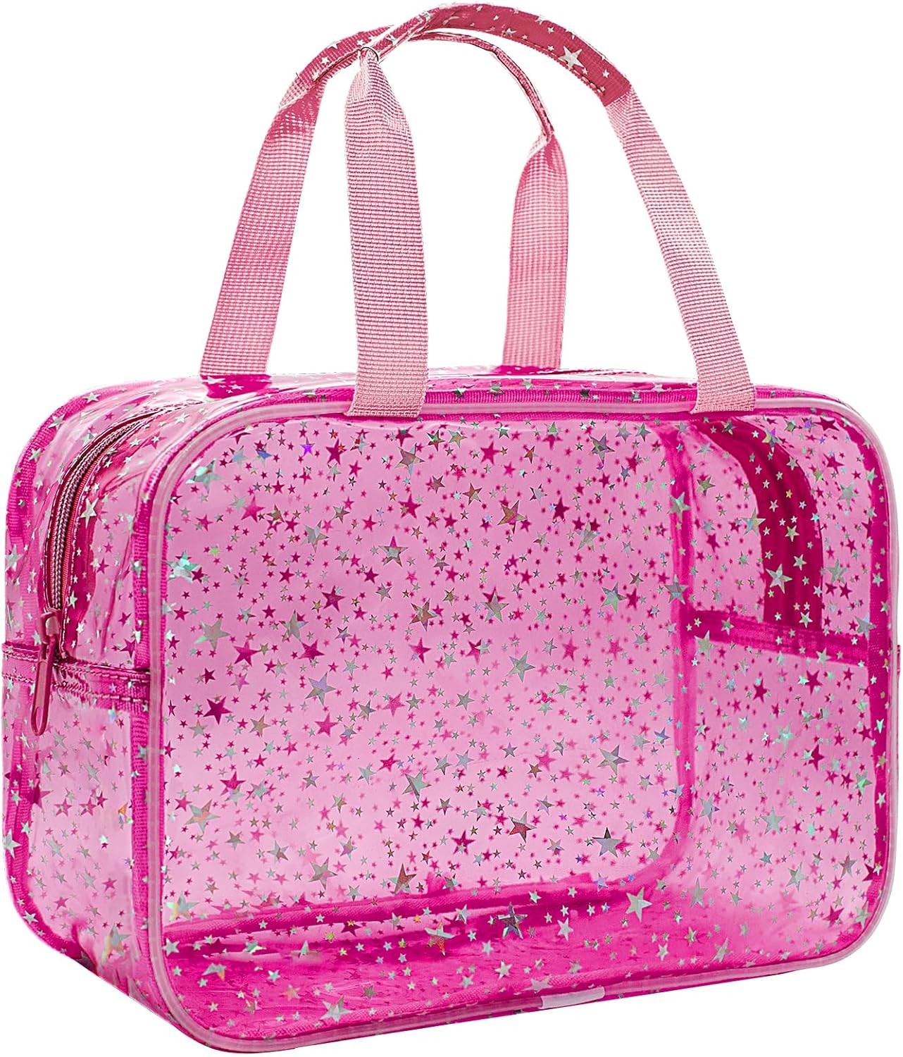 Clear Red Star Large Makeup Bag with Star Pattern12x5x8 inch,Travel Cosmetic Bag