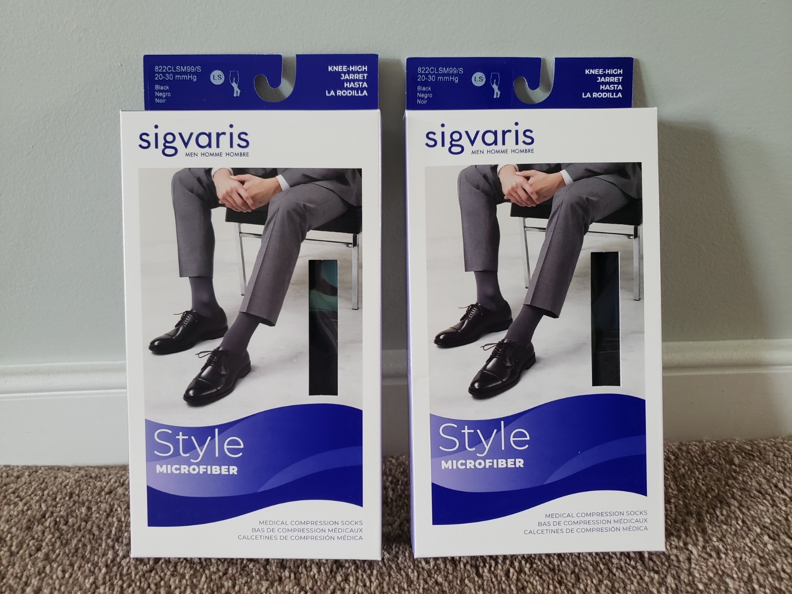 2 boxes or 2 pair sigvaris Men 20-30 knee high compression 20- 30 black sockings