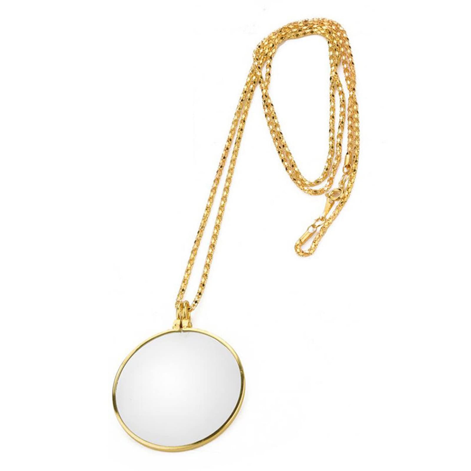 Magnifying Glass Necklace Monocle 5X 1.6in Lens 35.4in Long Chain Gold