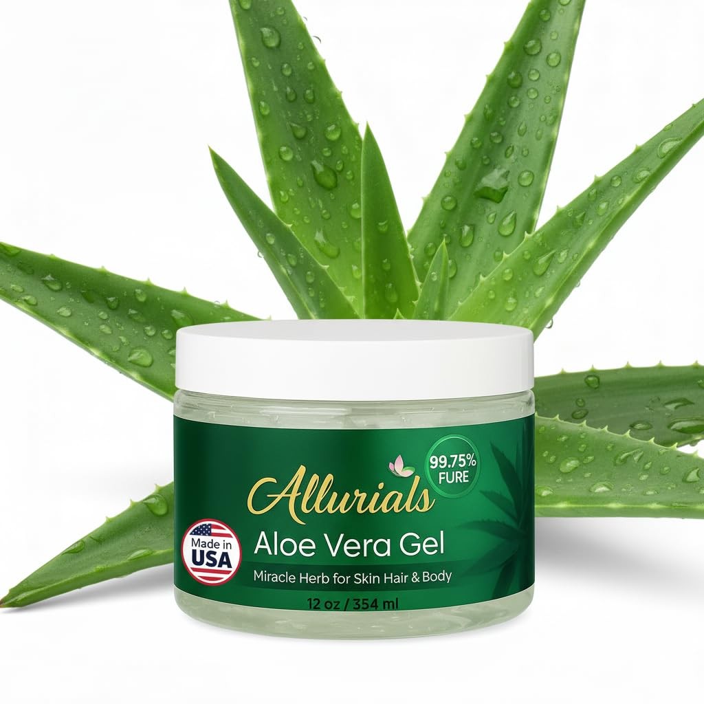 Allurials 99.75% Pure & Organic Aloe Vera Gel – Made in 12 Ounce (Pack of 1)