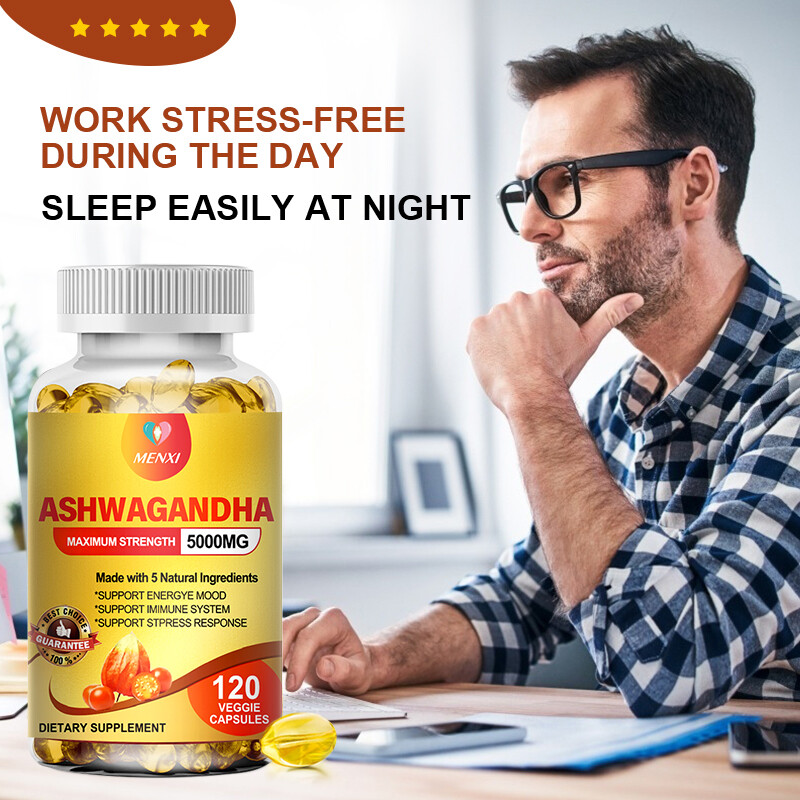 Organic Ashwagandha Capsules 5000mg Strong Stress & Adrenal Support 120 Capsules