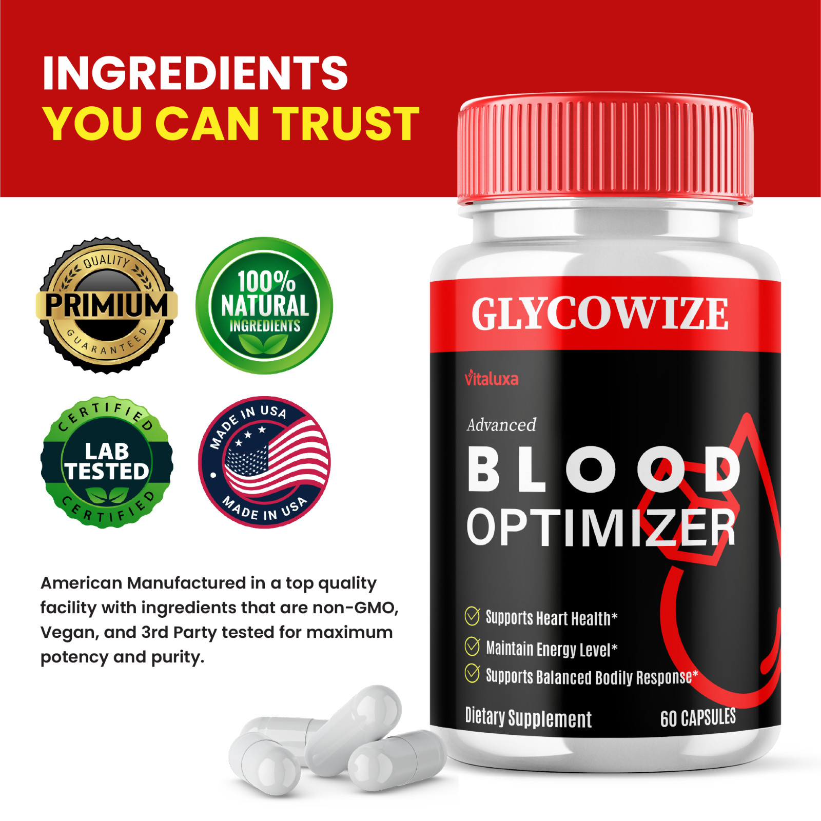 (5 Pack) Glycowize Advanced Blood Pills Natural Glycogen Support (300 Capsules)