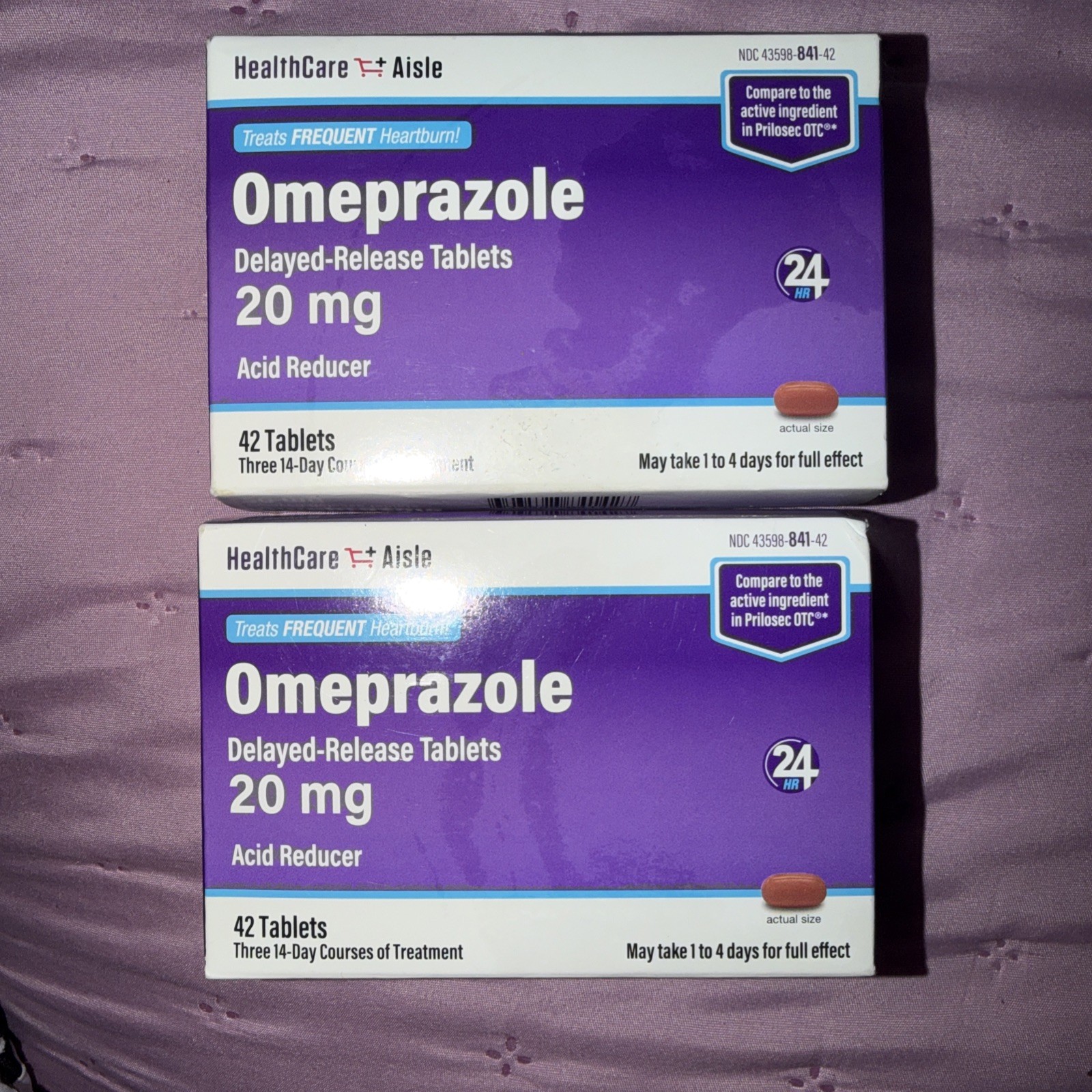 2 Boxes Omeprazole 20 Mg 42 Delayed-Release Acid Reducer Capsules Exp 08/2026