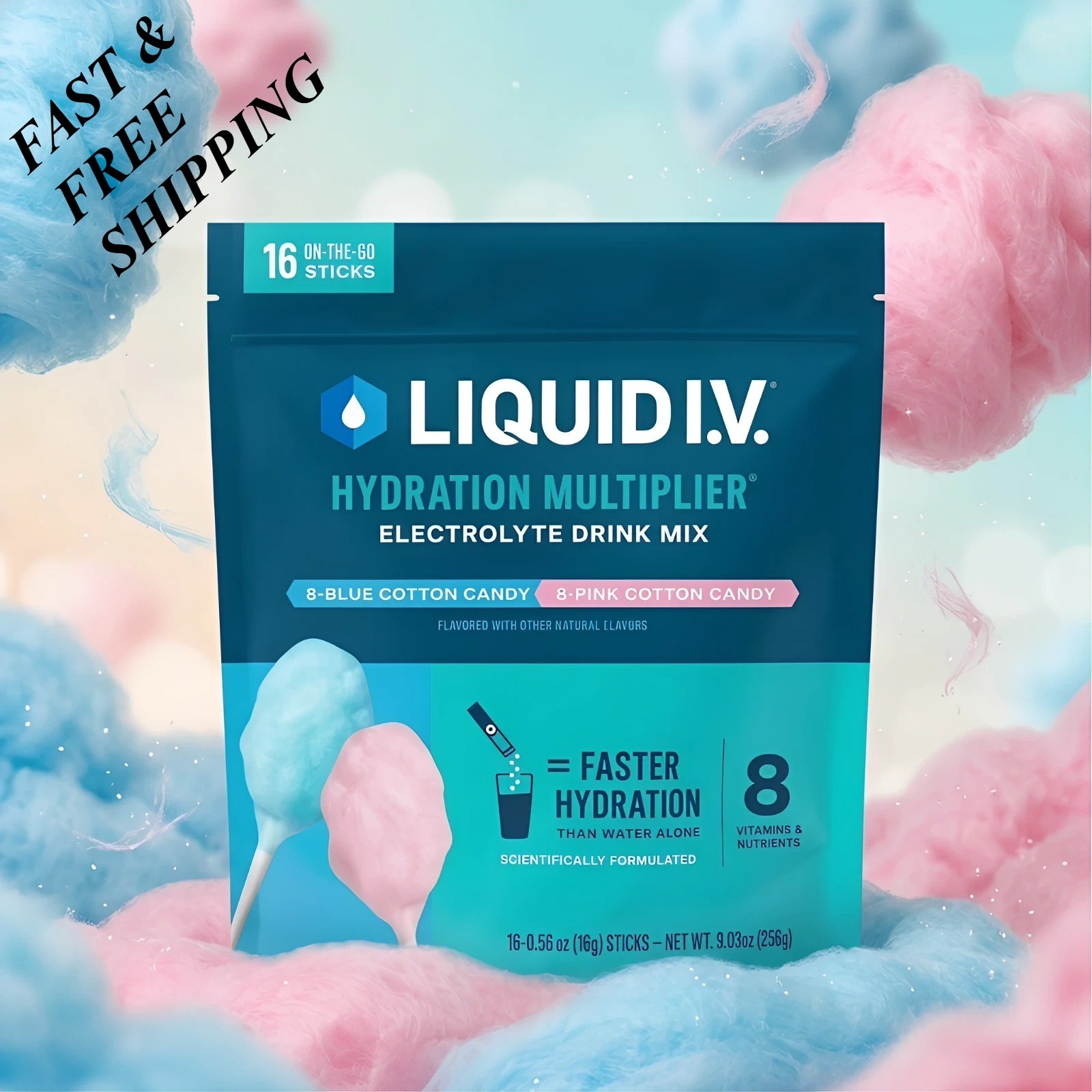 2 PCS-Liquid I.V. Hydration Multiplier Cotton Candy Electrolyte Powder 16 Servs