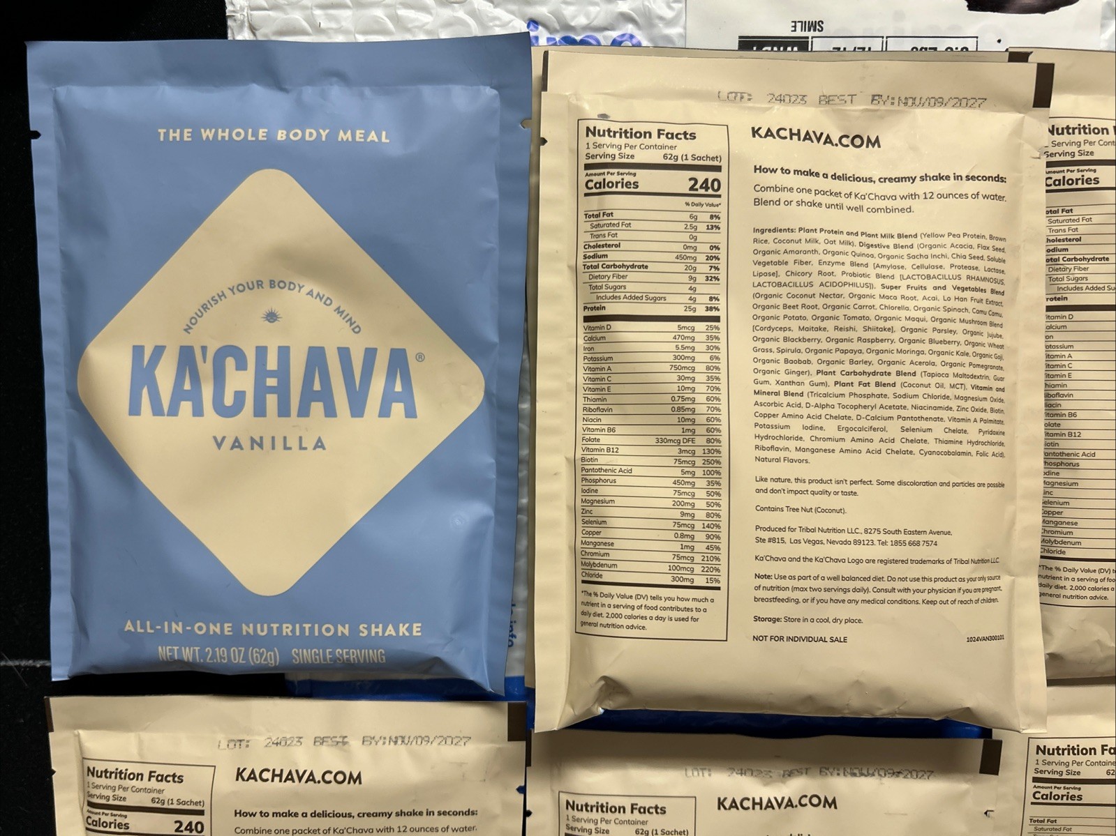 Ka’Chava Vanilla 7Packets 7Servings Meal Replacement Plant Protein Long EXP 2027