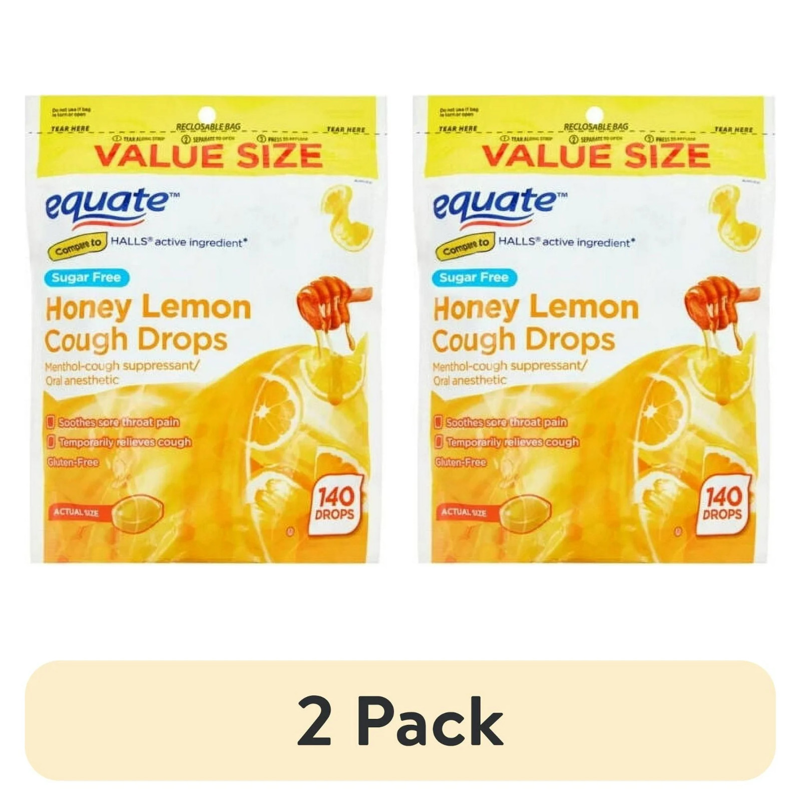 Equate Value Size Sugar Free Honey Lemon Cough Drops with Menthol, Total 280 Ct