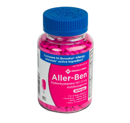 Member’s Mark Aller Ben Allergy Medication 600ct Tabs 25mg ~ Compare 2 Benadryl