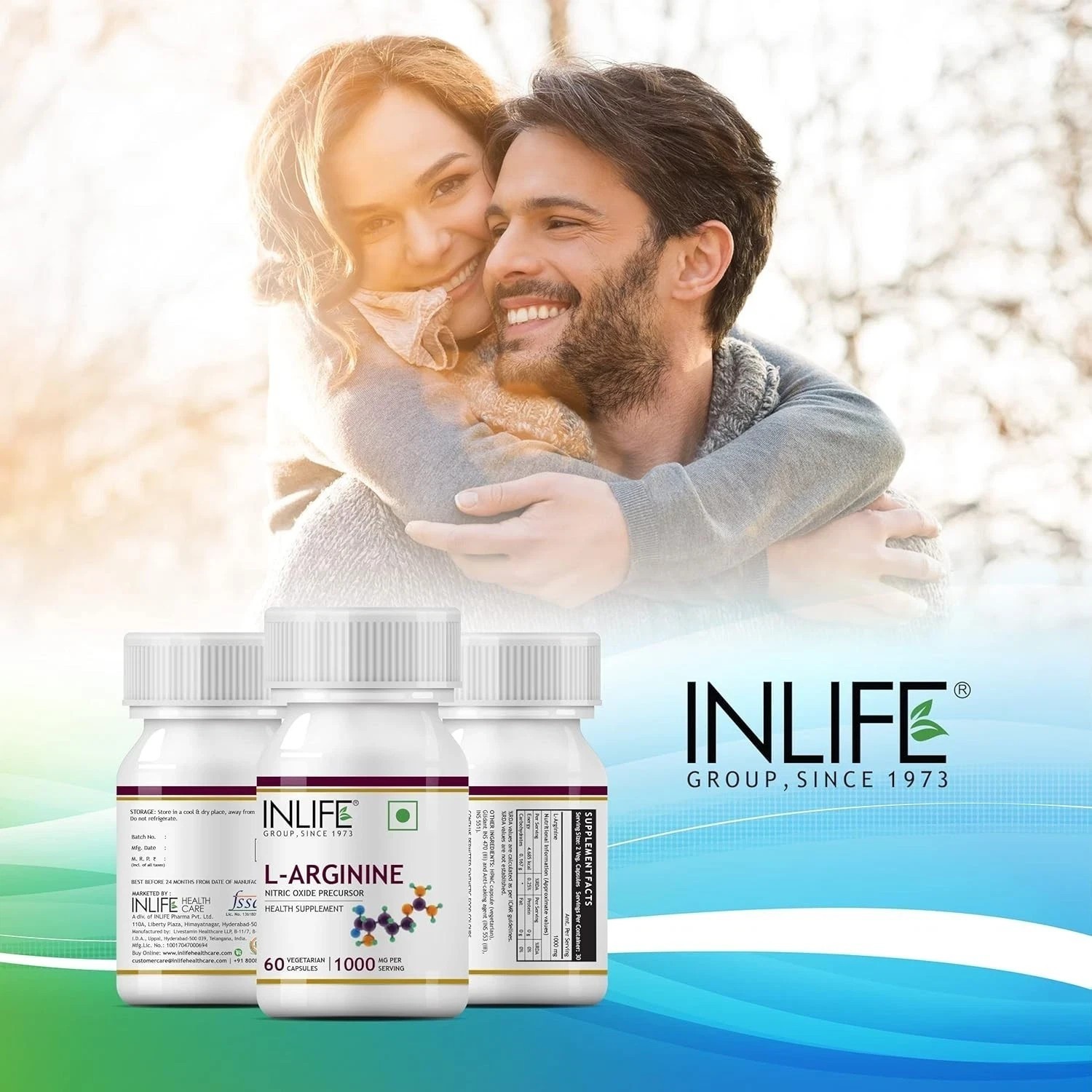 INLIFE L Arginine Capsules 1000mg Supplement – 60 Capsules