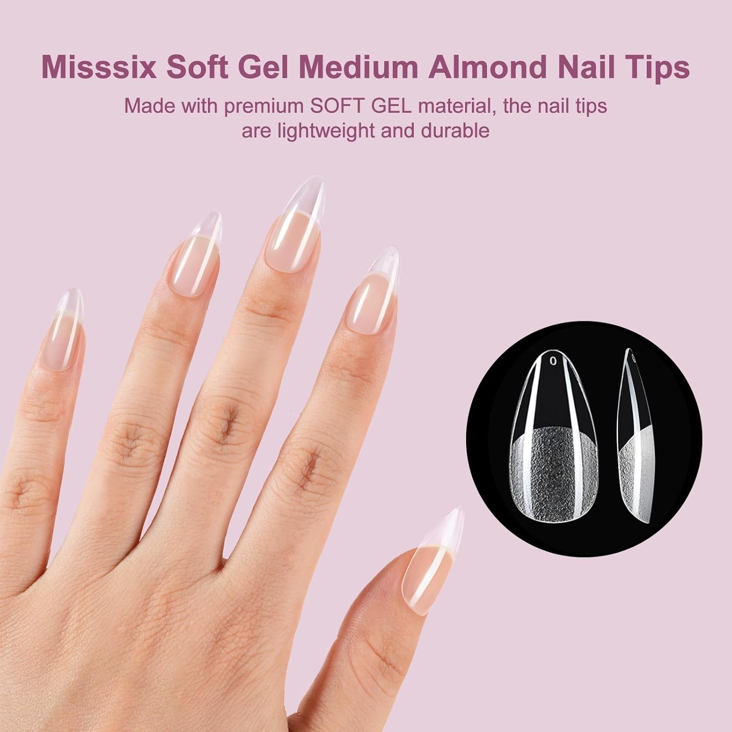 216Pcs Pre-Etched Gel Nail Tips – Medium Almond with Easy Application System