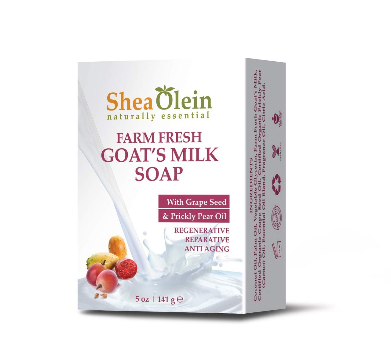 Goat Milk Soap Bar Prickly Pear Oil Grape Seed Oil Acne Prone Skin 5oz