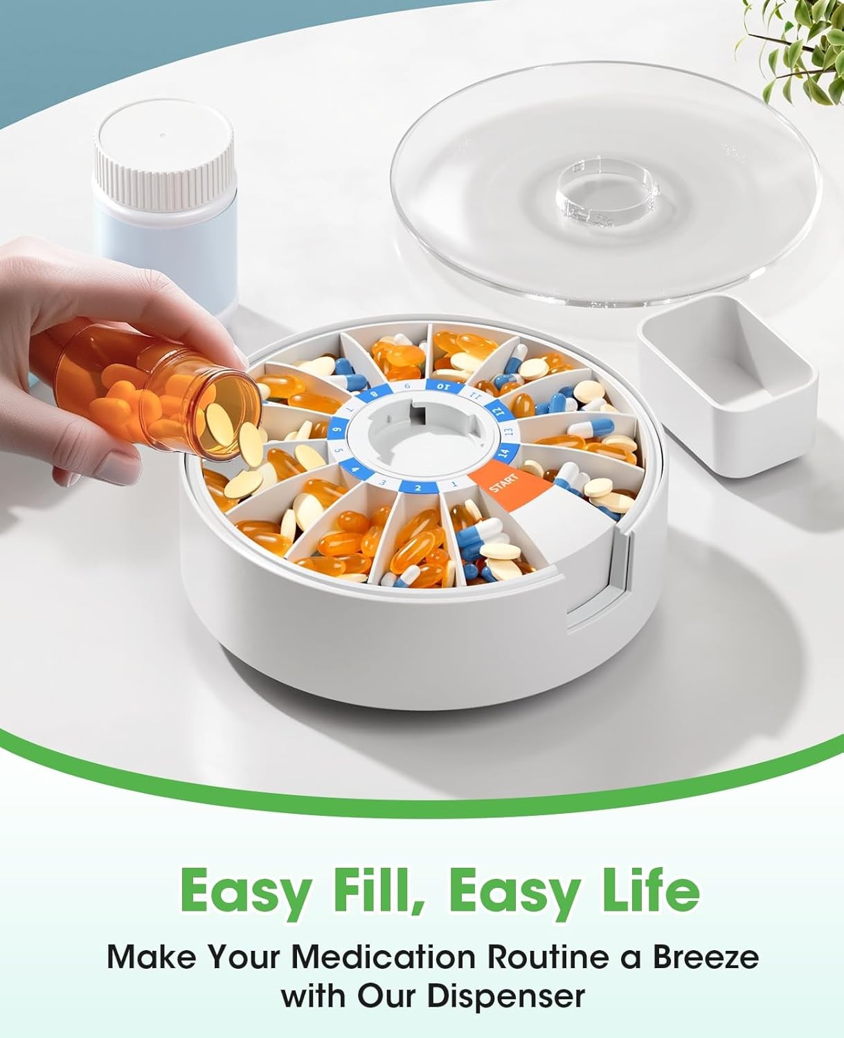 Pill Dispenser Daily,Large Pill Organizer with Standing Used,Used for 14 days