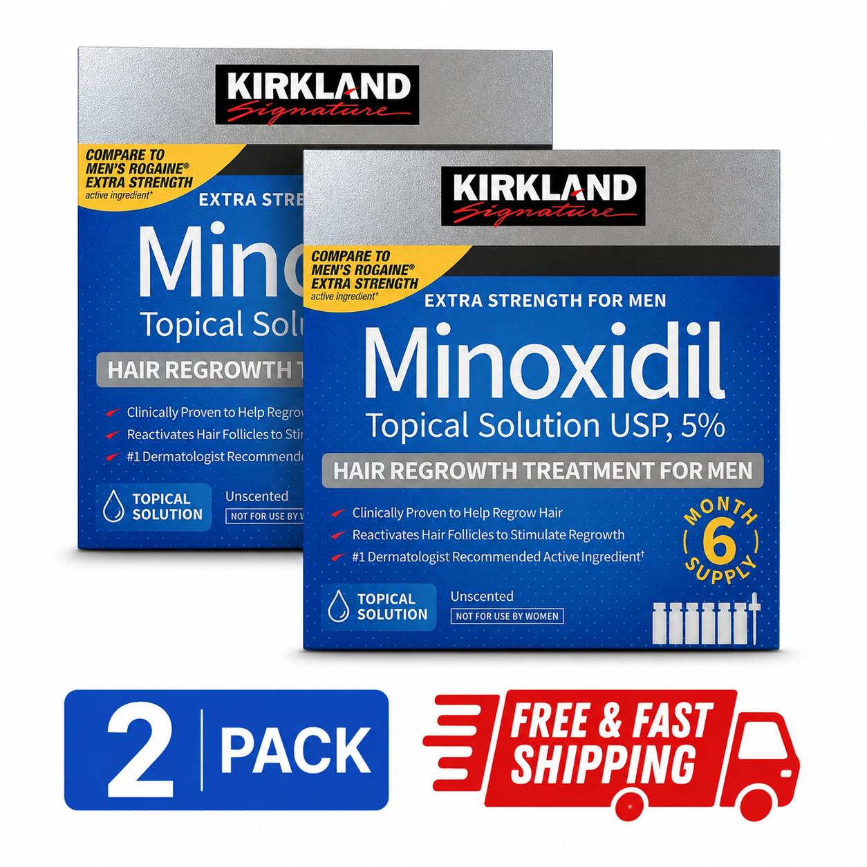 2 Packs-Kirkland Minoxidil 5% Extra Strength Men 6 Month Supply Hair Regrowth…