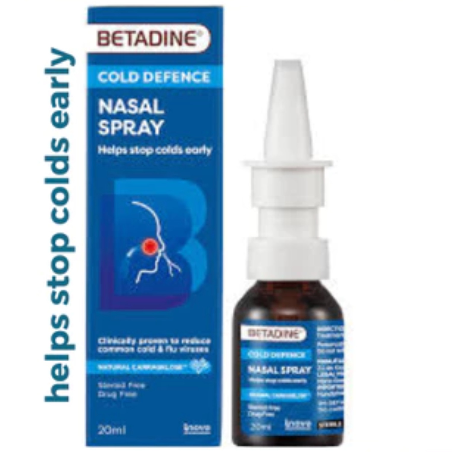 2 pack BETADINE Adult Cold Defence Nasal Spray 20ml Helps Stop Colds Early