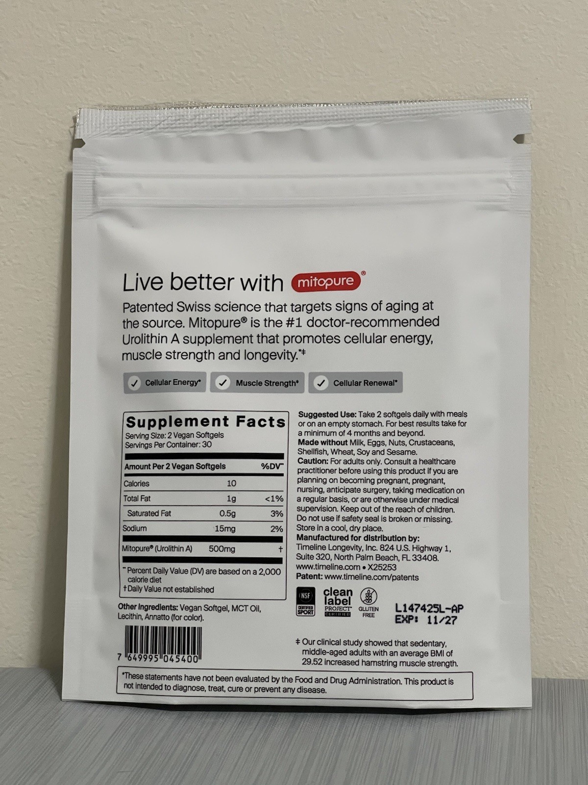 2 Pack Time-Line Longevity Supplement Mitopure Urolithin A 60 Softgels New