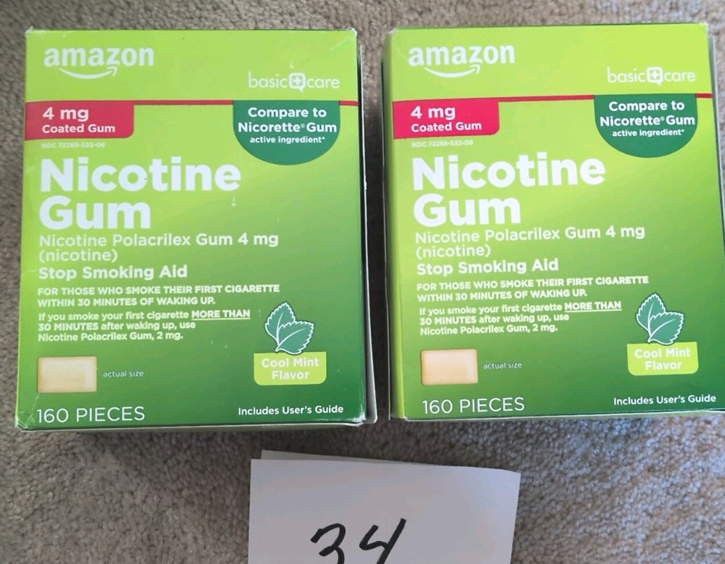 Nicotine Gum 4mg Mint 320 Pieces Lot (160 + 160) Stop Smoking EXP Oct. 2026