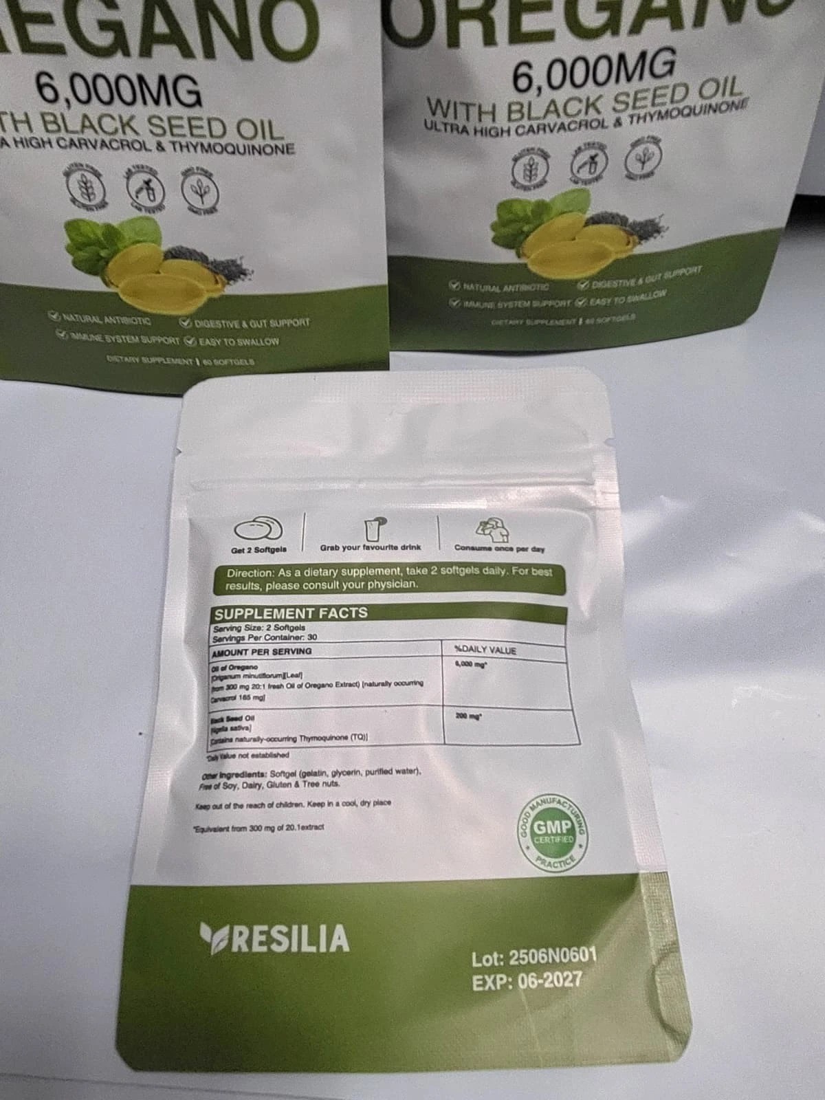 Resilia Oil of Oregano 6000mg with Black Seed Oil Softgels – 60 Capsules x 2 Pk