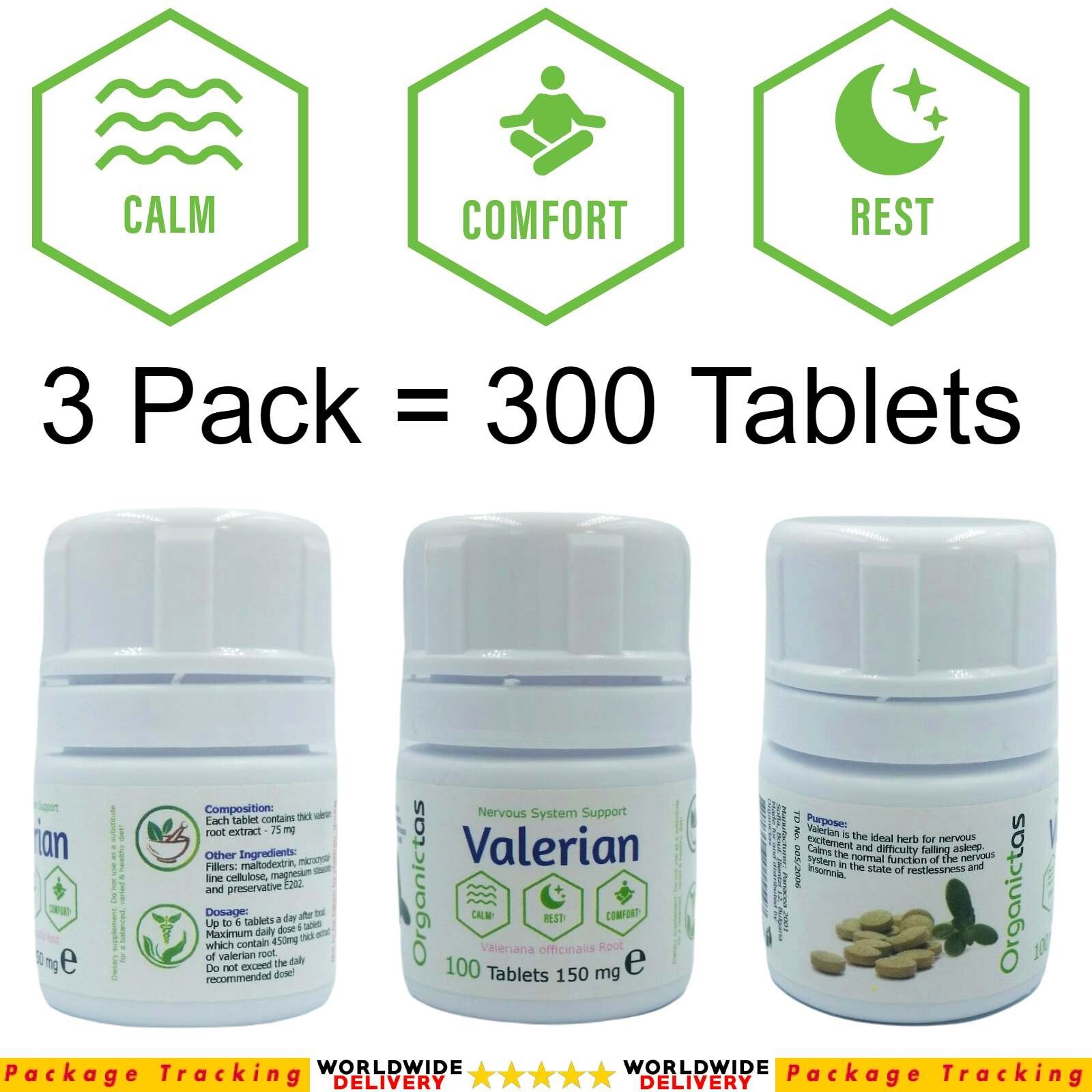 NATURAL Valerian 300 Tablets 75mg Calming Sleeping Aid Insomia Anxiety Support