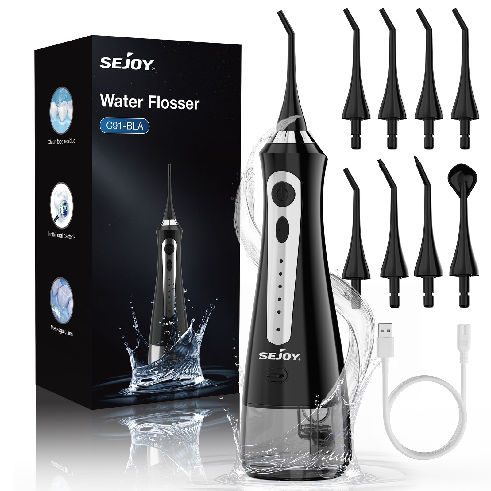 SEJOY 8 Jet Tips Water Flosser Dental for Teeth Cordless Oral Irrigator Cleaner