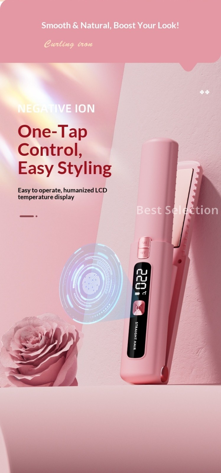Cordless Hair Straightener and Curler Rechargeable Travel Flat Iron for Women