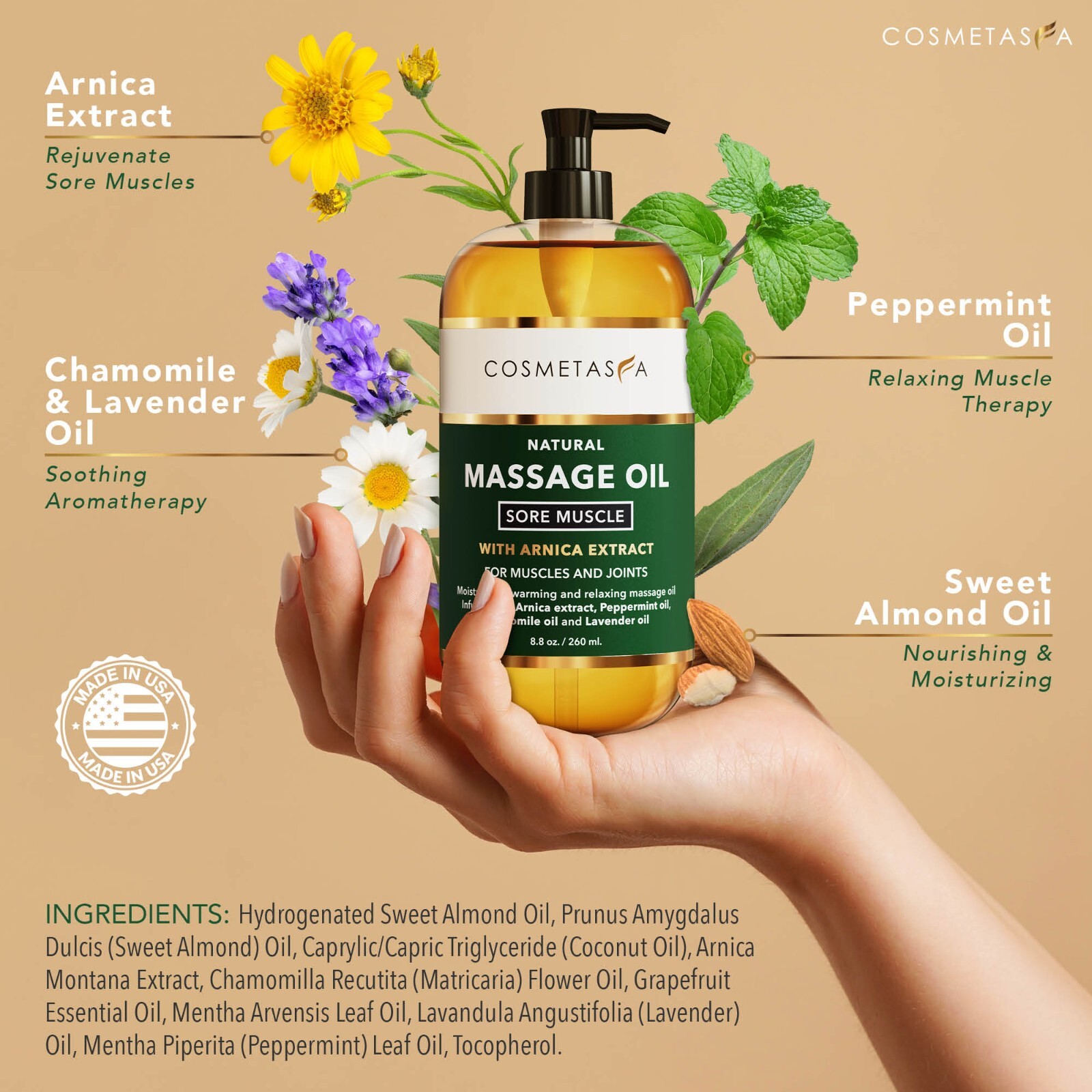 Sore Muscle Massage Oil 8.8 oz by Cosmetasa