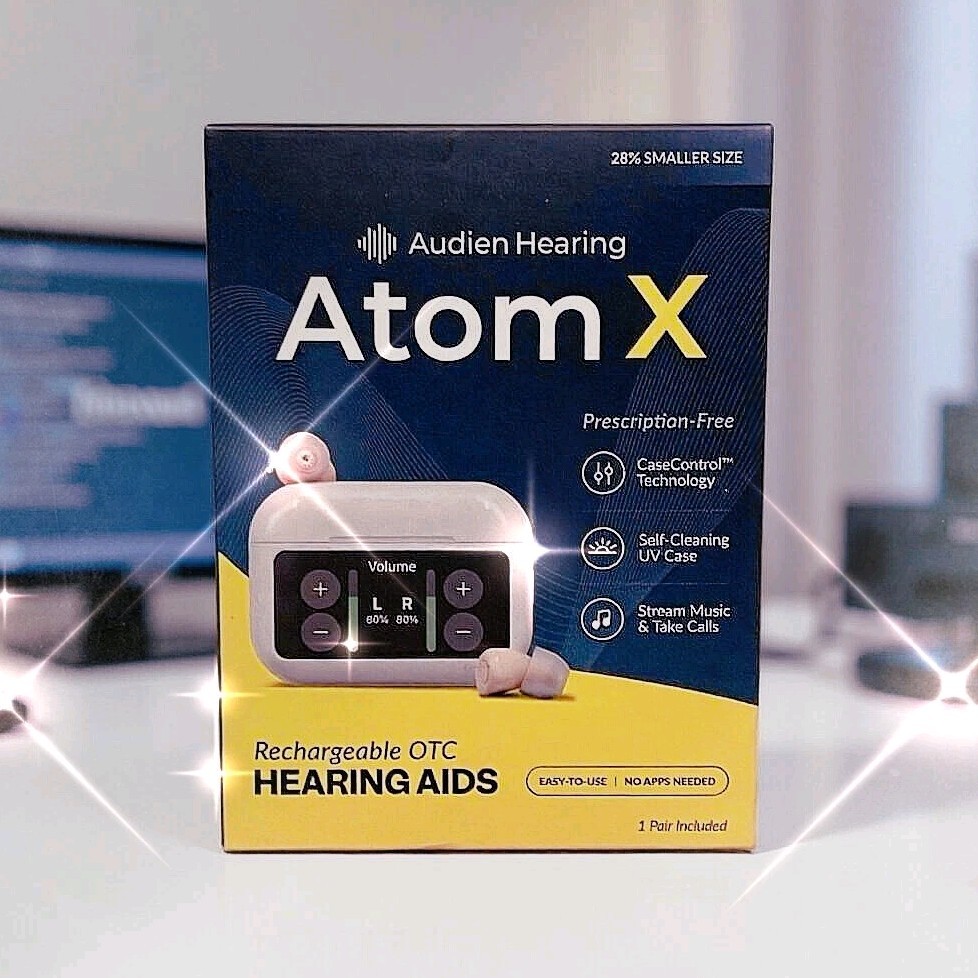 Audien Hearing ‘Atom X’ Rechargeable Bluetooth IIC Hearing Aids, UV Case