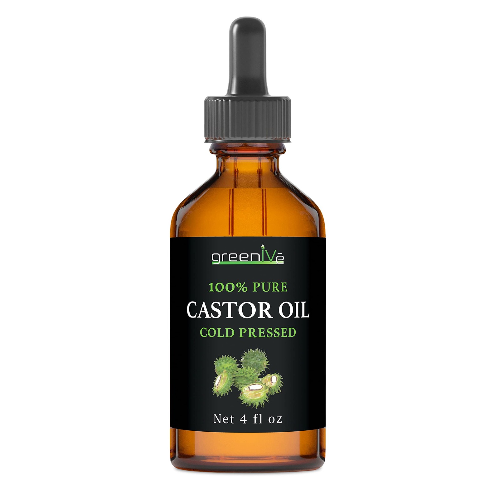 GreenIVe 100% Pure Castor Oil 4oz Cold Pressed Hexane Free Glass Bottle