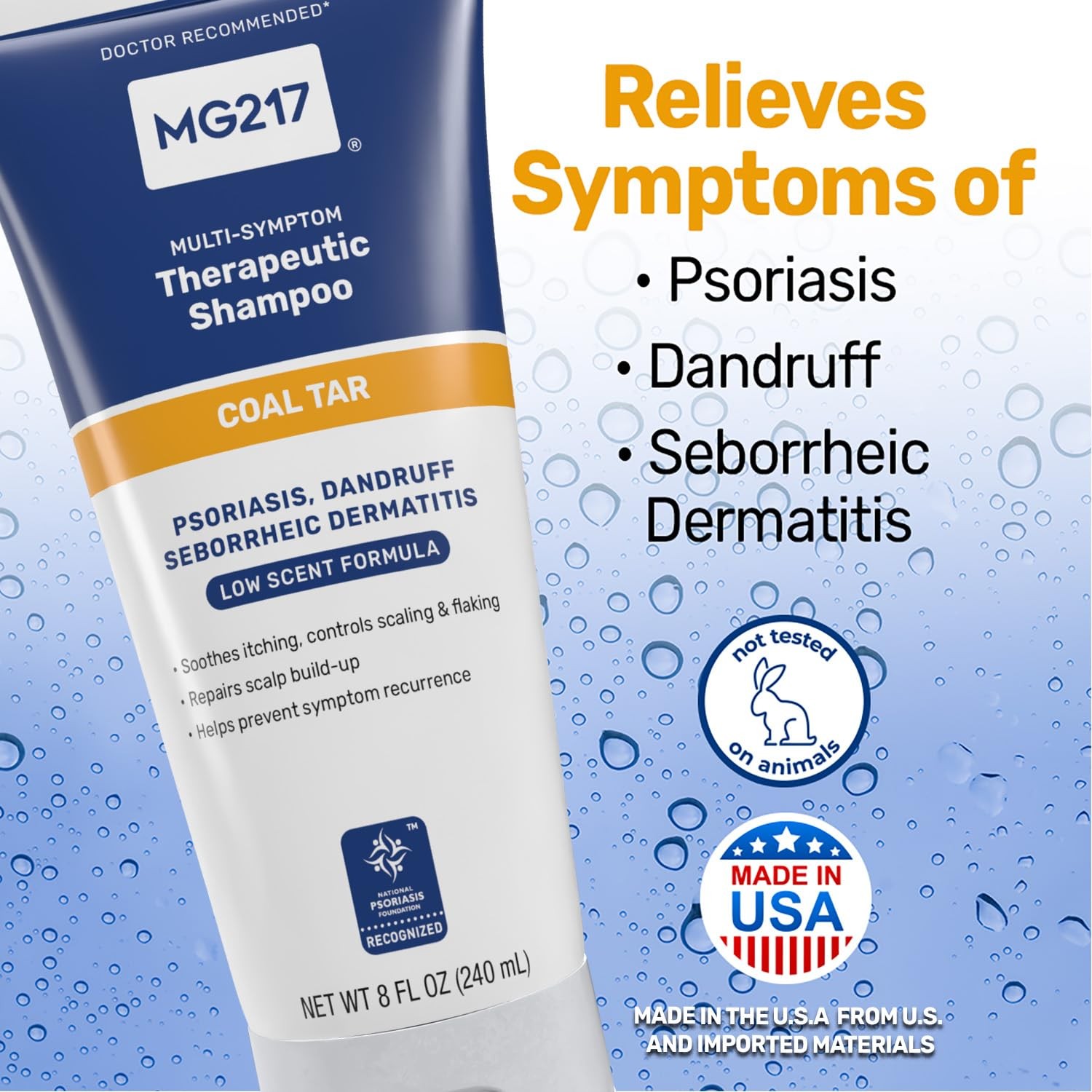 MG217 Psoriasis Shampoo with Coal Tar, Therapeutic Scalp Treatment 8floz
