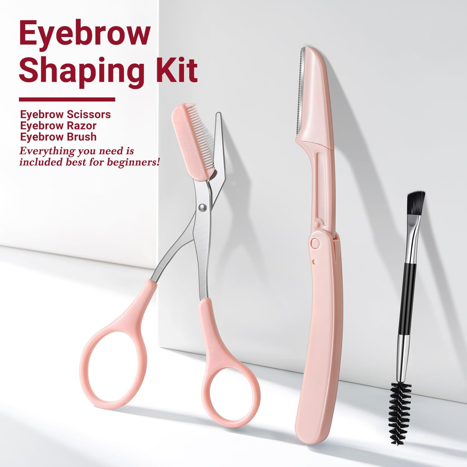 TsMADDTs Tweezers for Women Facial Hair, 8 in 1 Eyebrow Kit with A-pink