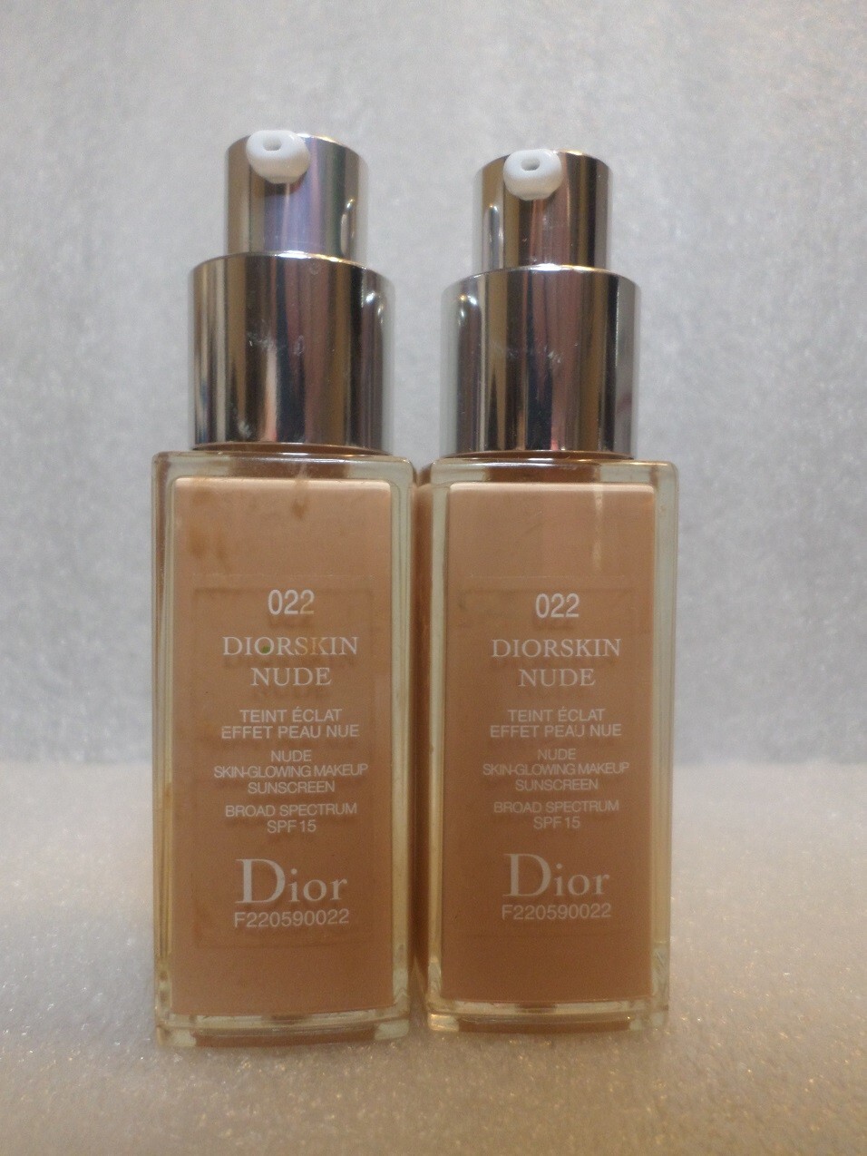 2 X DIOR DIORSKIN NUDE SKIN-GLOWING MAKEUP SPF 15 022 CAMEO 0.67 OZ/ 20 ML EACH