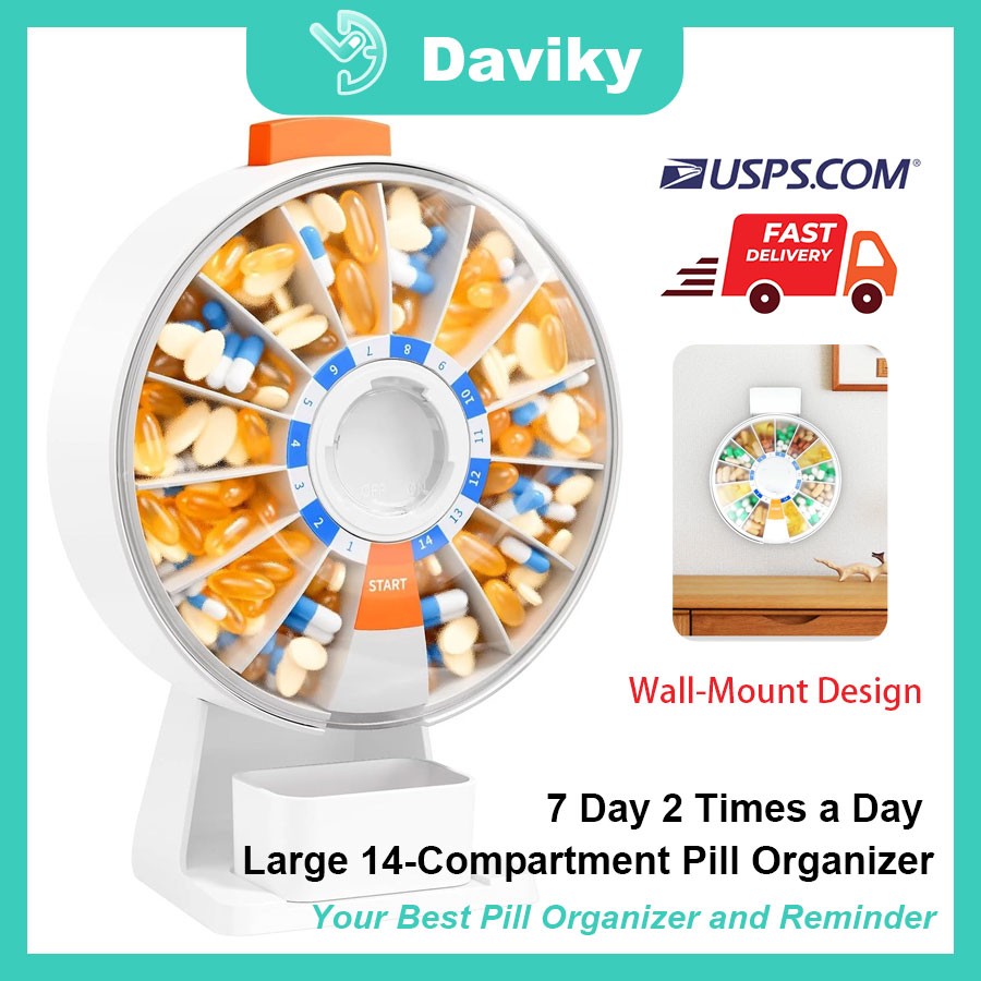 Pill Dispenser Large Pill Organizer with Stand Wall Mountable 7/14 Days-New