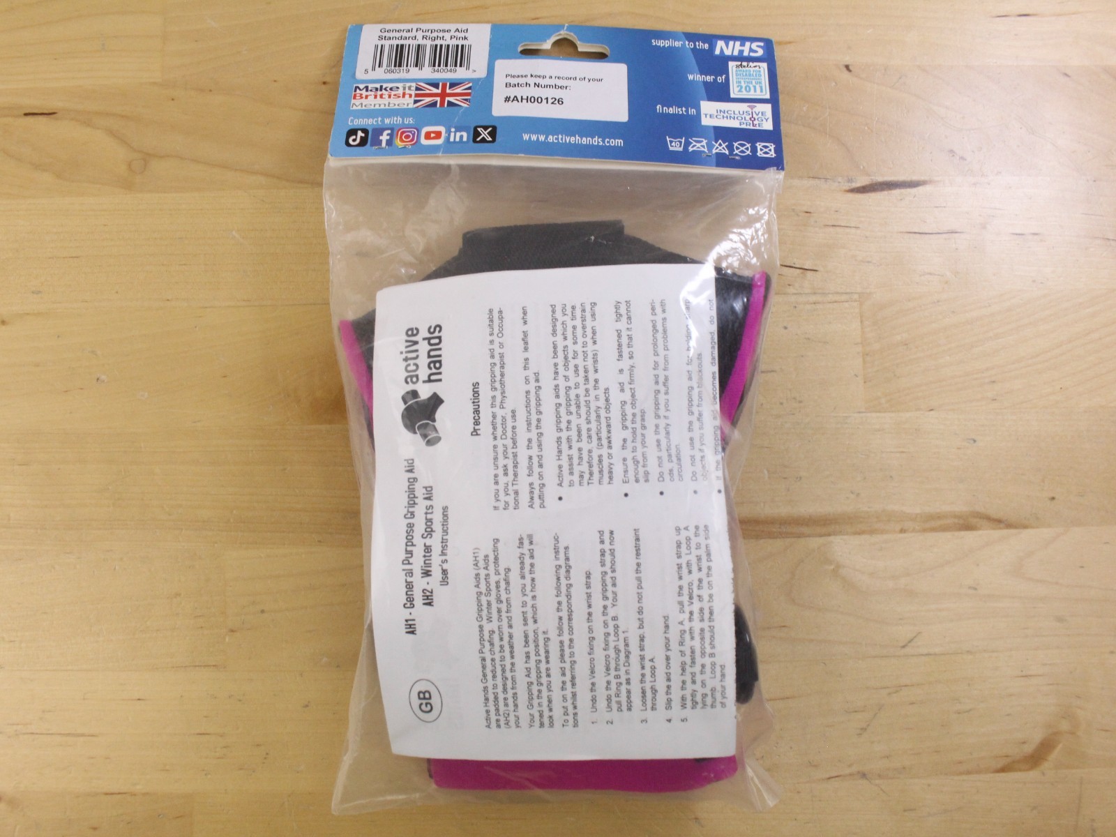 Active Hands Limb Difference Gripping Aid | Standard Size For Right Hand | Pink