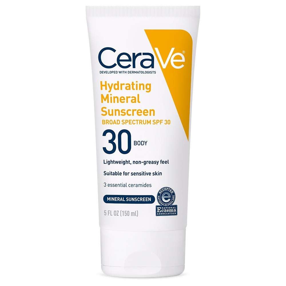 Cerave 100% Mineral Sunscreen SPF 30 with Zinc Oxide & Titanium Dioxide, Hyaluro
