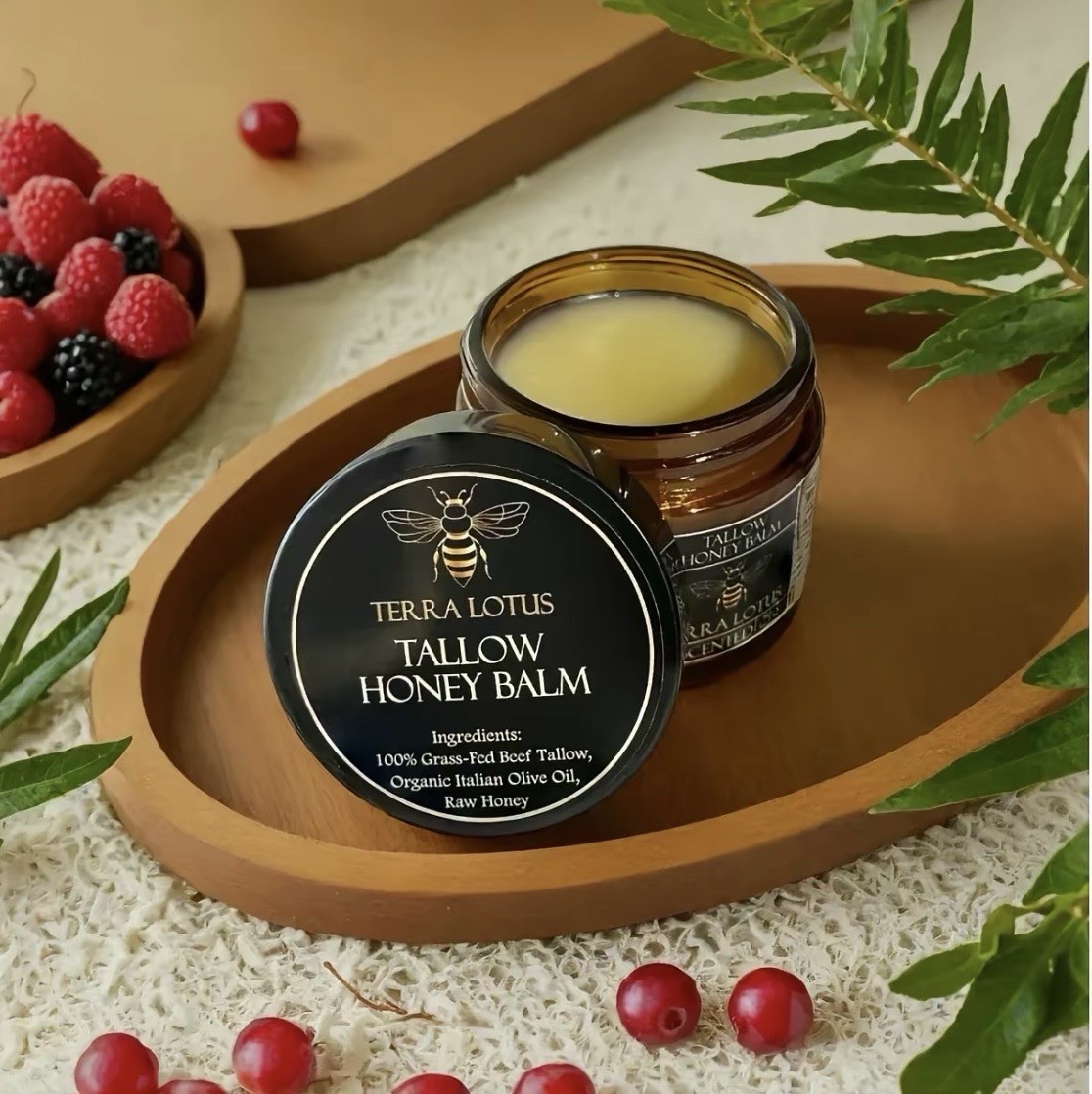 Tallow Honey Balm-Natural Skin Moisturizer-Grass-Fed Beef Talkow,Raw Honey Olive