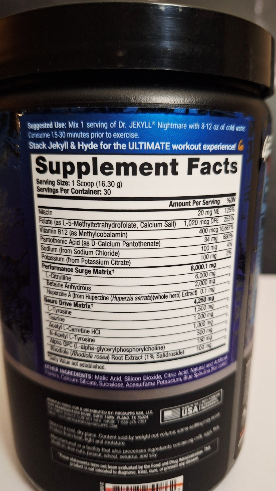 ProSupps Dr. Jekyll Nightmare Stim-Free Preworkout,Blue Razz,30 Serv,07/2027✨️
