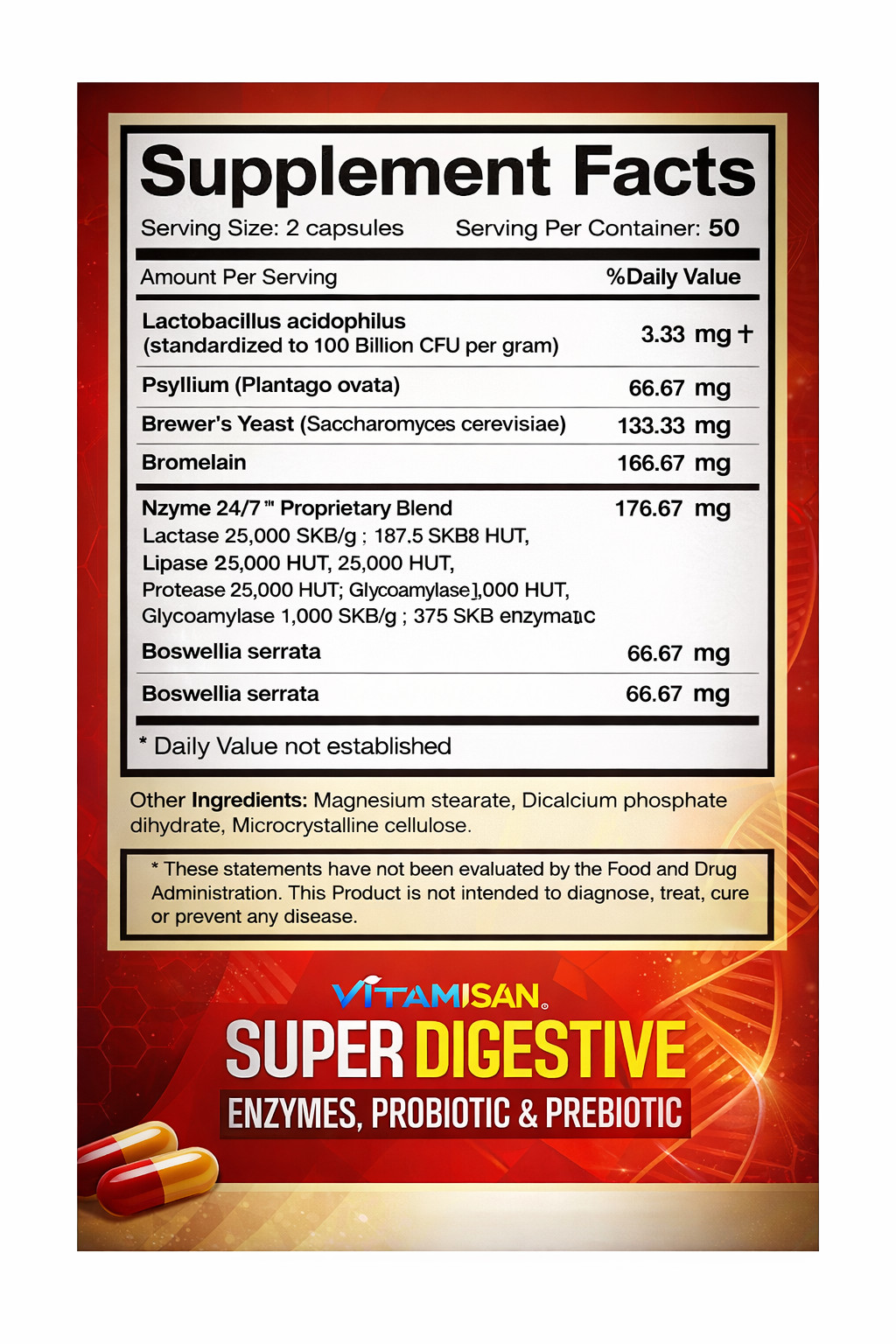 Super Digestive Brook Enhanced-Biotics Probiotic and Prebiotic 100 capsules