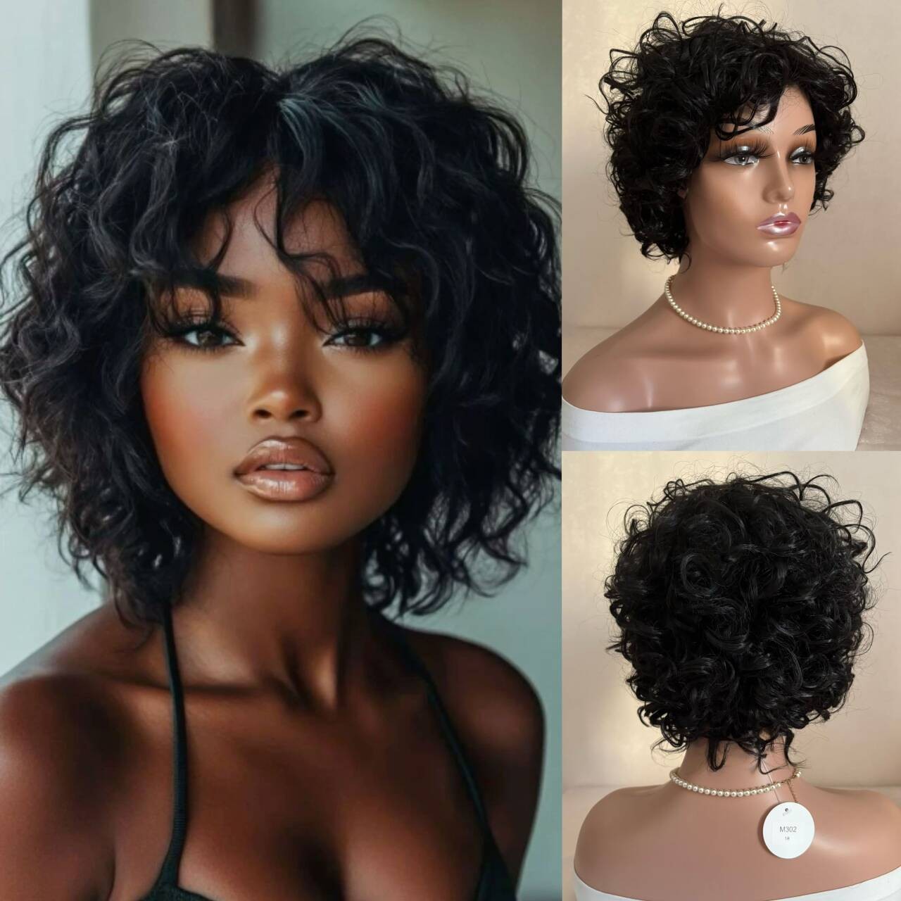 Short Bob Curly Wig with Bangs Hair Wigs None Lace Wigs