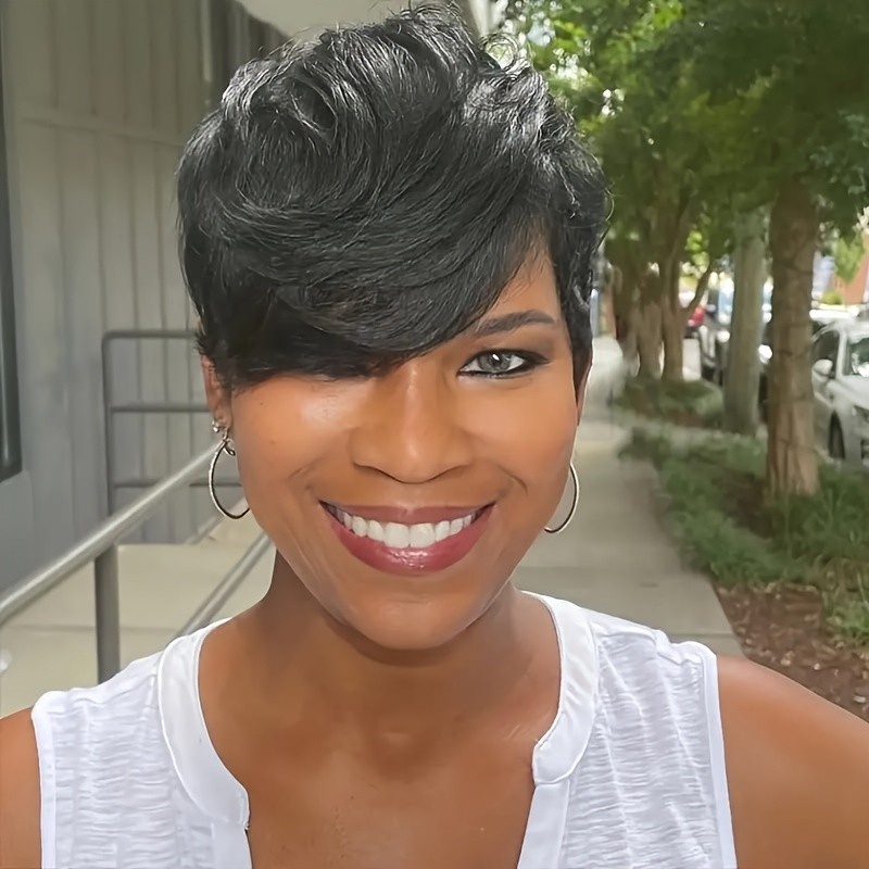 Women Pixie Cut Black Short Bob Wigs Brazilian None Lace Hairstyles Wigs