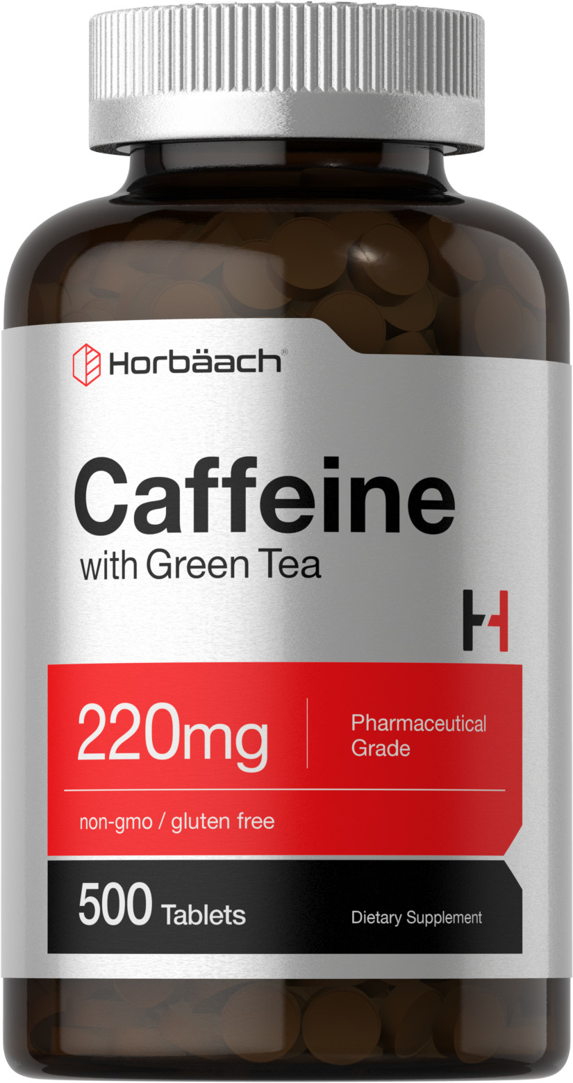 Caffeine Pills 220mg With Green Tea | 500 Tablets | Vegetarian | by Horbaach