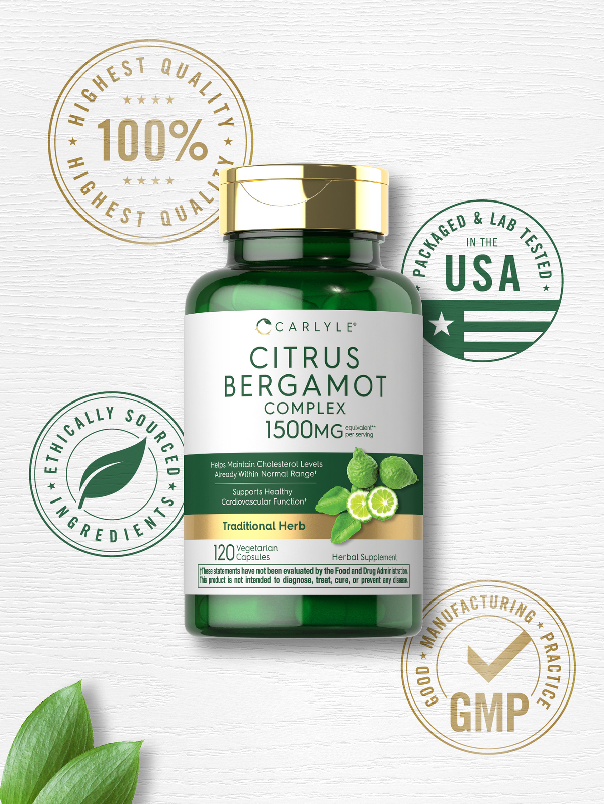 Citrus Bergamot Complex 1500mg | 120 Vegetarian Capsules | Non-GMO | by Carlyle