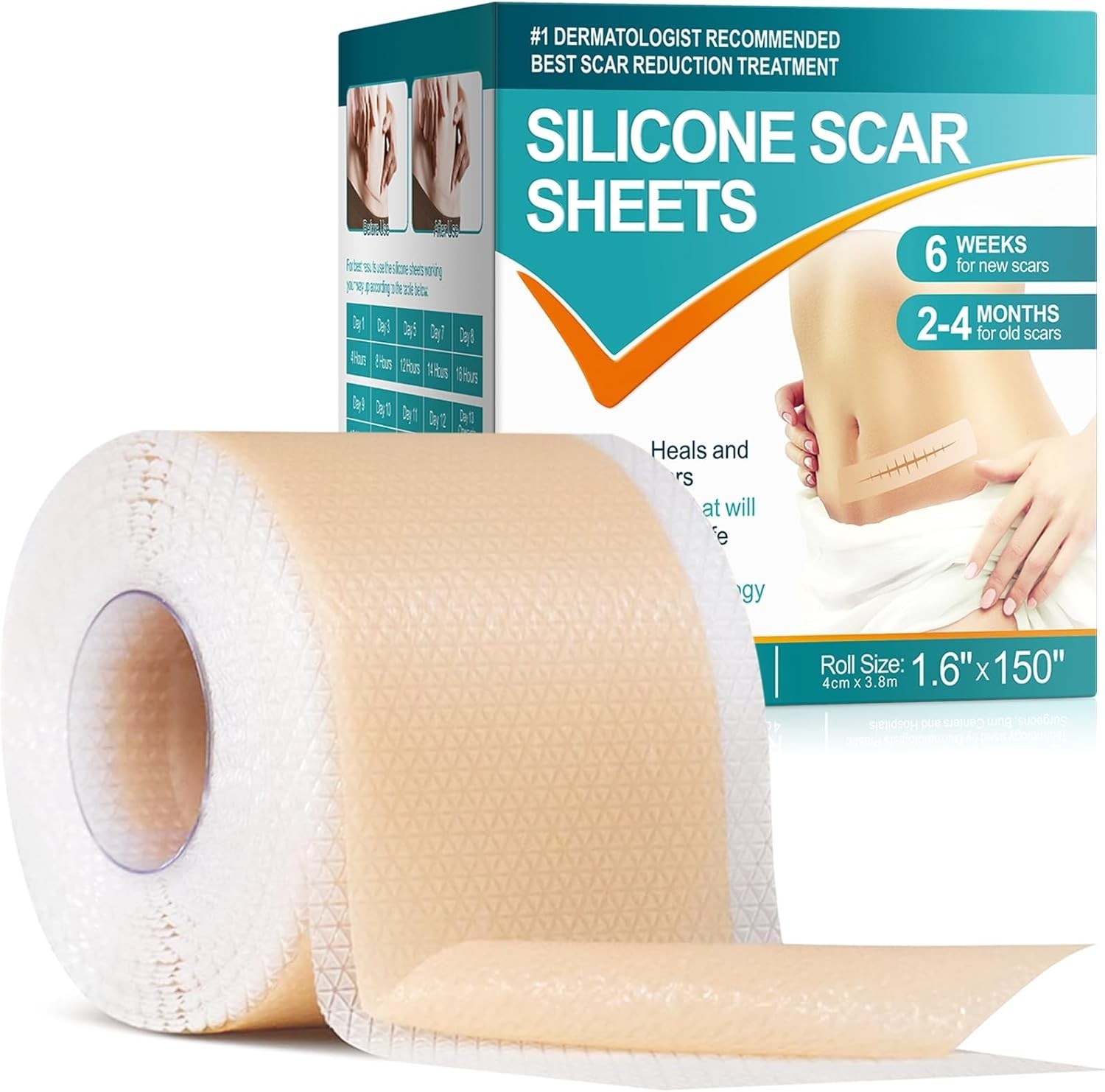 Silicone Scar Tape for Keloids Hypertrophic Scars 1.6in x 150in 3.8m Roll Kit