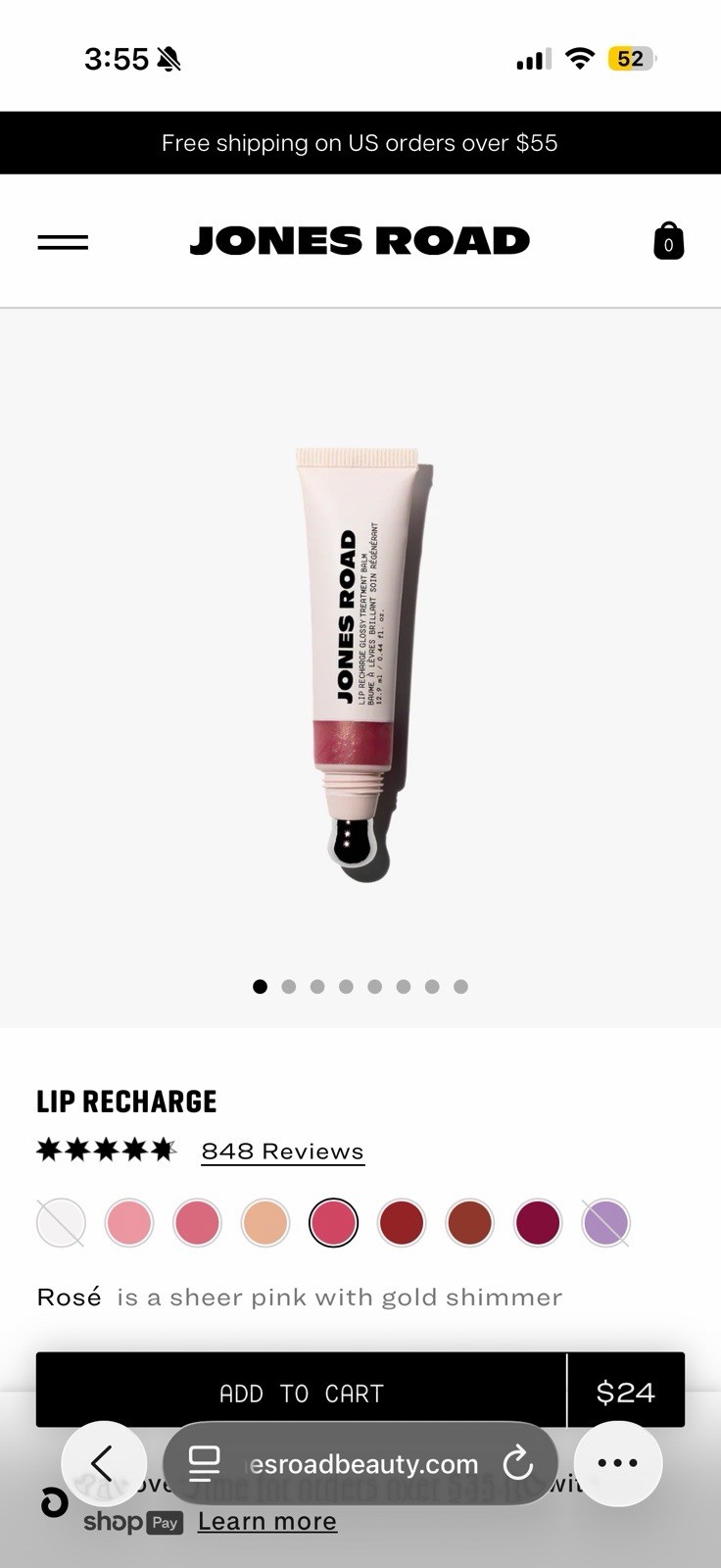 Jones Road Lip Recharge Rose Glossy Treatment Balm New In Box