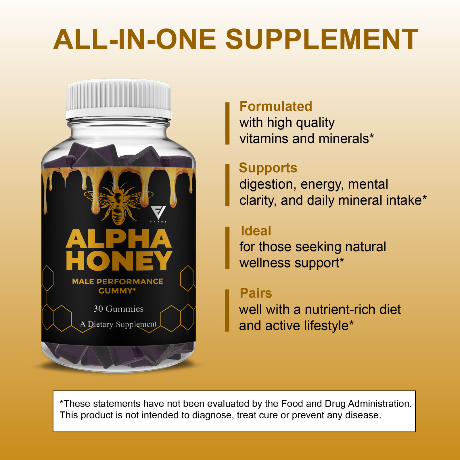 (3 Pack) Alpha Honey Performance Gummies, AlphaHoney Supplement (90 Gummies)