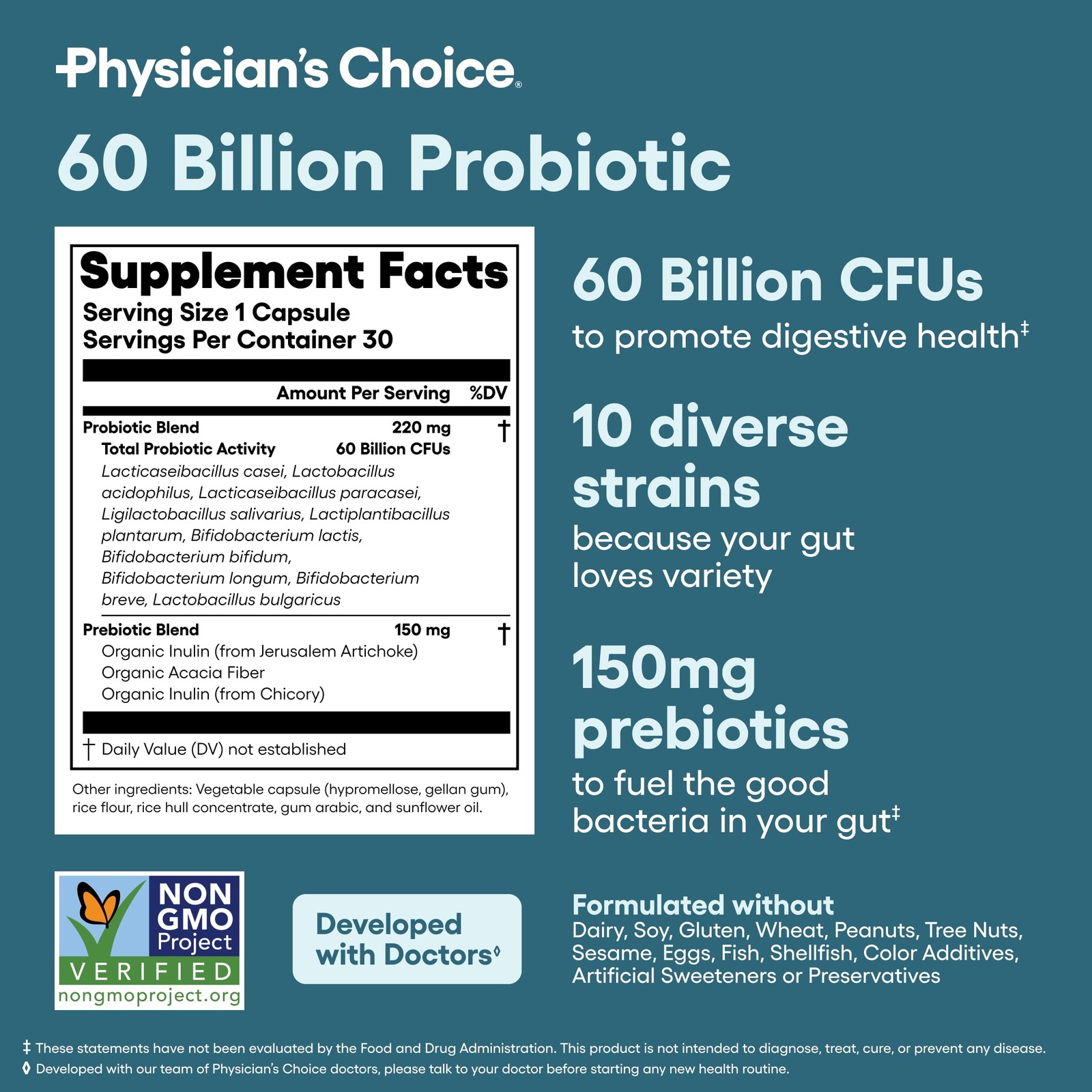 Physician’s CHOICE Probiotics 60 Billion CFU – 10 30 Count (Pack of 1), No