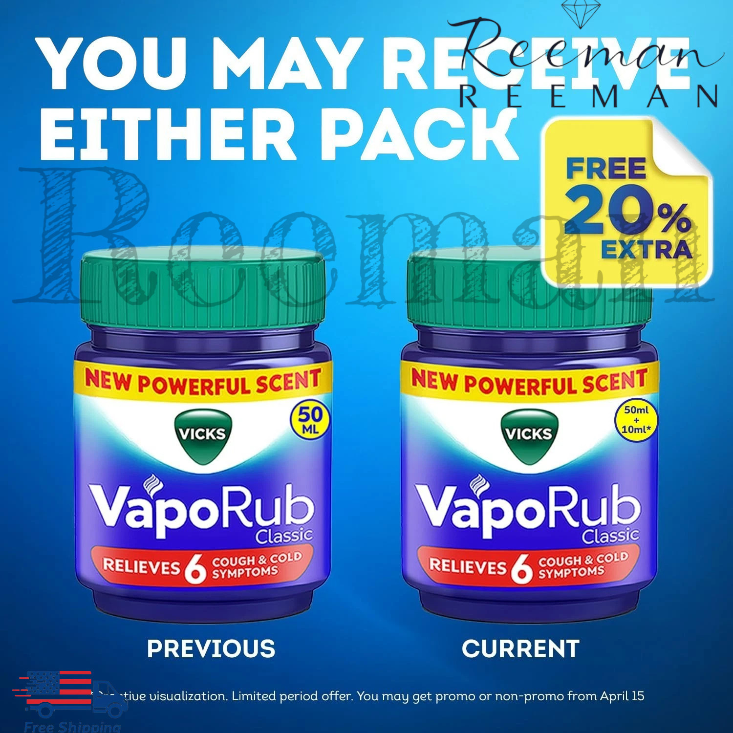Vicks VapoRub Relief From Cold, Cough Blocked Nose 50ml Free Shipping