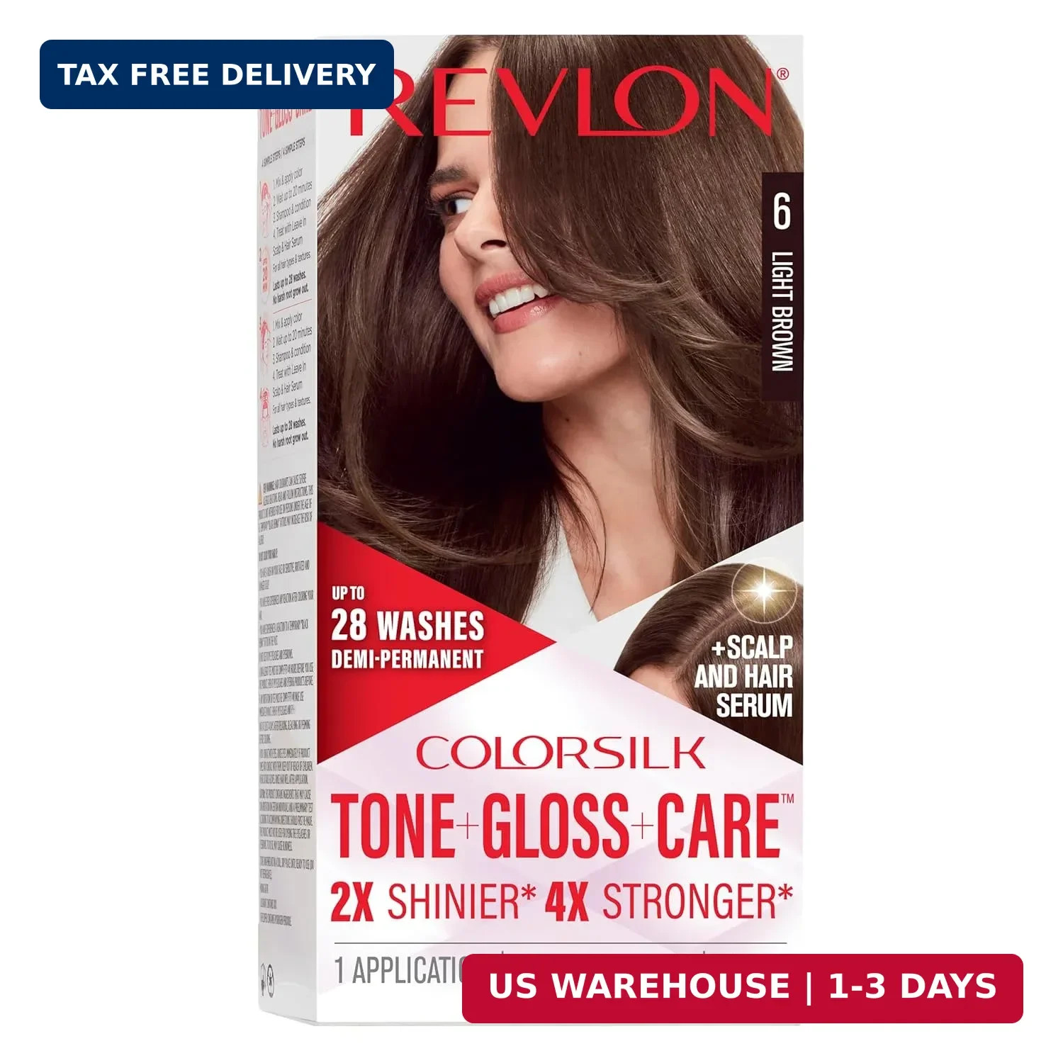 Revlon ColorSilk Tone + Gloss + Care Demi Permanent Hair Color, Dye Kit with Lea