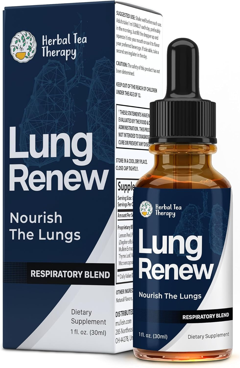 Lung Renew Mullein Drops for Lungs (1 Fl. Oz.): Peppermint, Thyme, & Mullein Lea